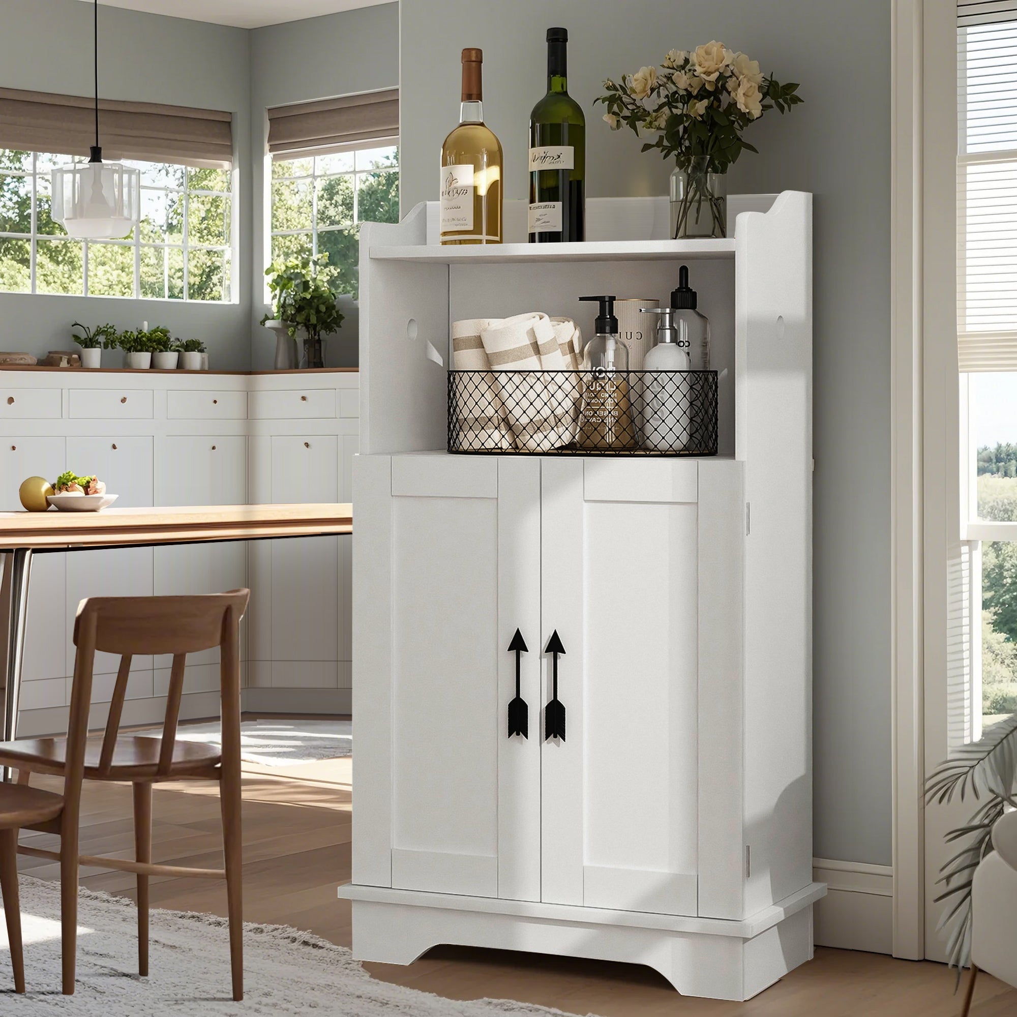 Vecelo Floor Cabinet Freestanding Bathroom Storage Cupboard with Shelf And Paper Towel Holder
