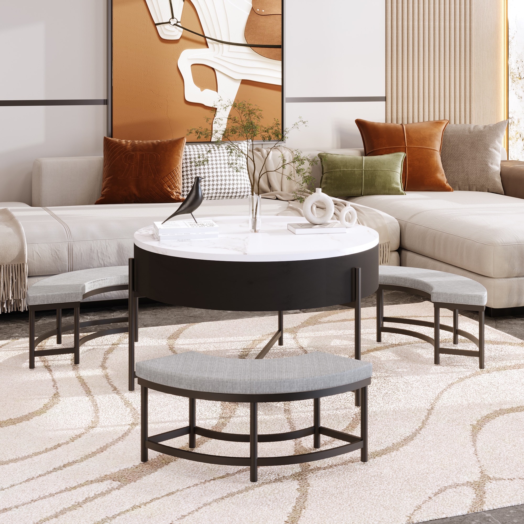 Gallery Detail: Lovmor Modern Round Lift Top Coffee Table With Storage And