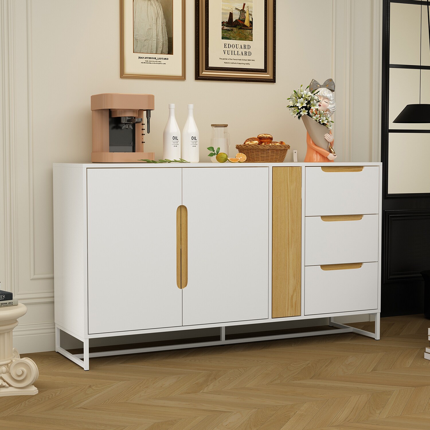 FUFU&GAGA 62.9 in. White Wood Storage Cabinet Kitchen Cabinet with