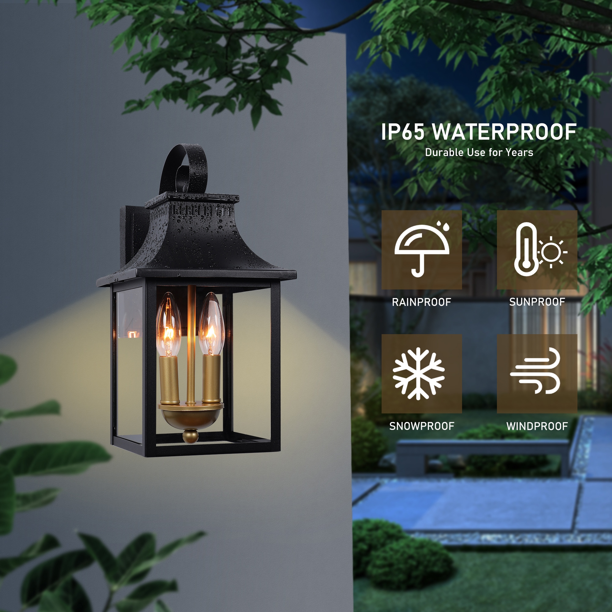 LamQee Exterior Wall Lantern 2-Light 14.7-in H Matte Black