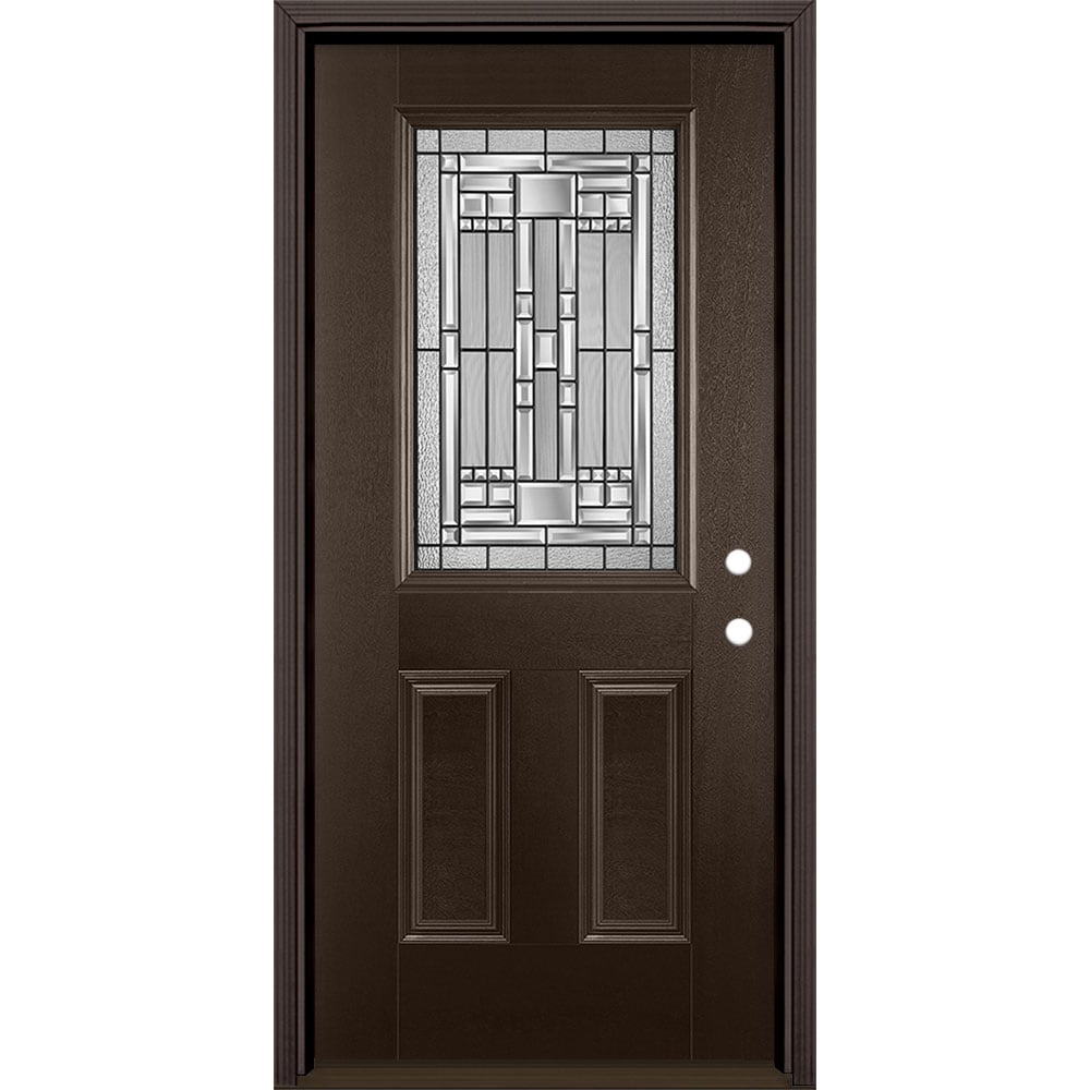 Masonite 3421039 Naples 36-in x 80-in x 4-9/16-in Fiberglass Half lite Left-hand inswing Walnut Stained Prehung Front Door with Brickmould Insulating core