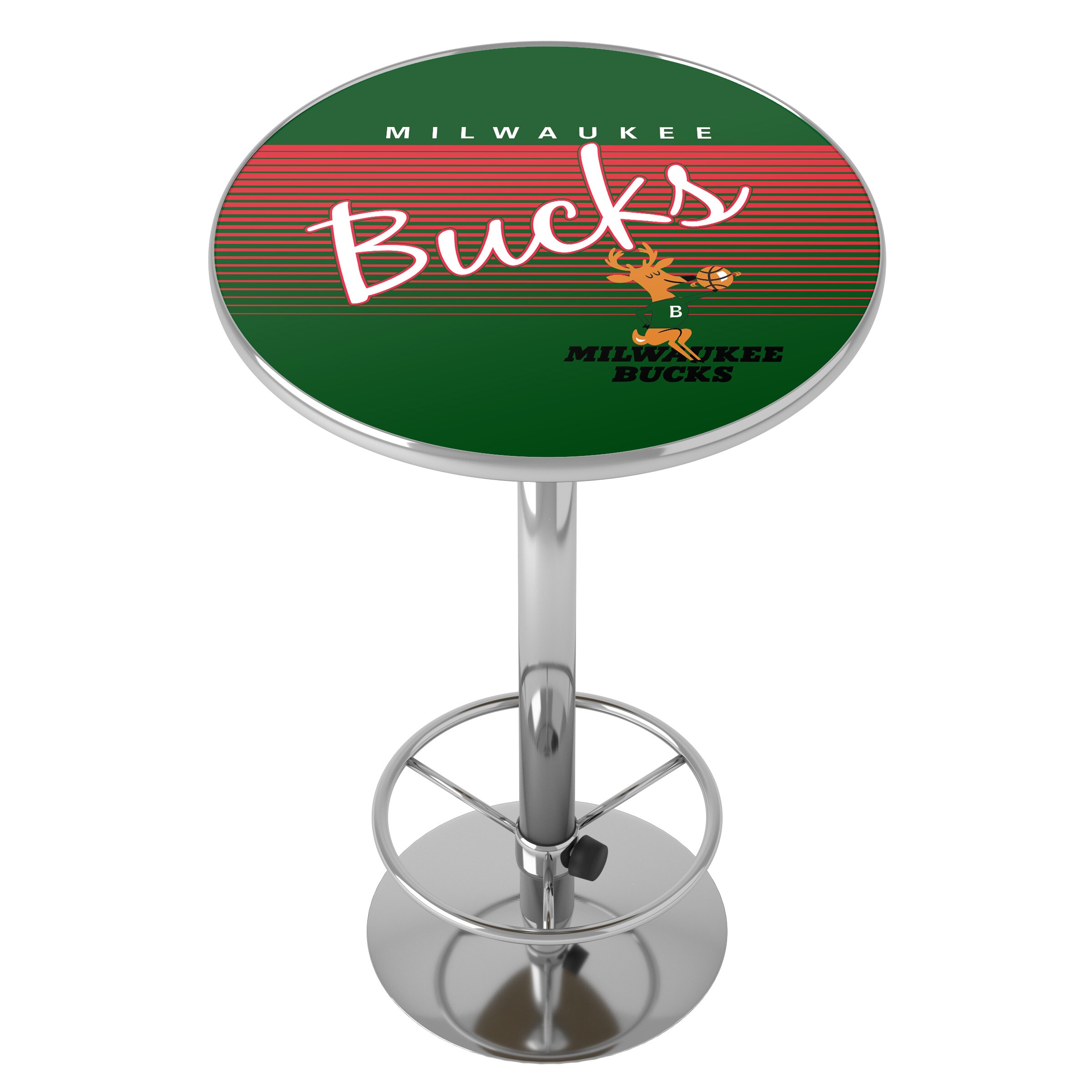 Trademark Gameroom NBA2000HC-MB Milwaukee Bucks Pub Tables Chrome Round Traditional Bar Table, Composite with Metal Metal Pedestal Base 27.375-in L x 42-in H