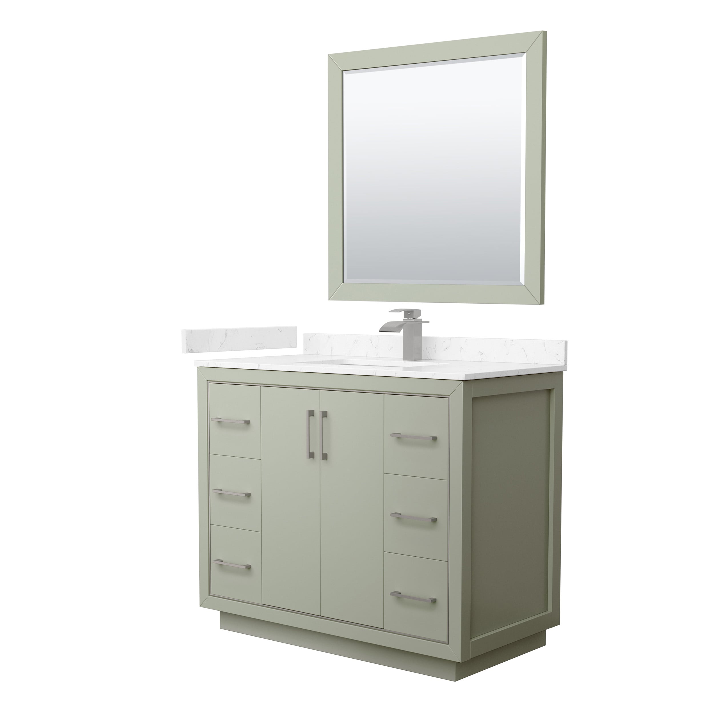 Wyndham Collection WCF111142SLGC2UNSM34 Icon 42-in Light Green with Brushed Nickel Trim Undermount Single Sink Bathroom Vanity with Carrara Cultured Marble Top (Mirror Included)