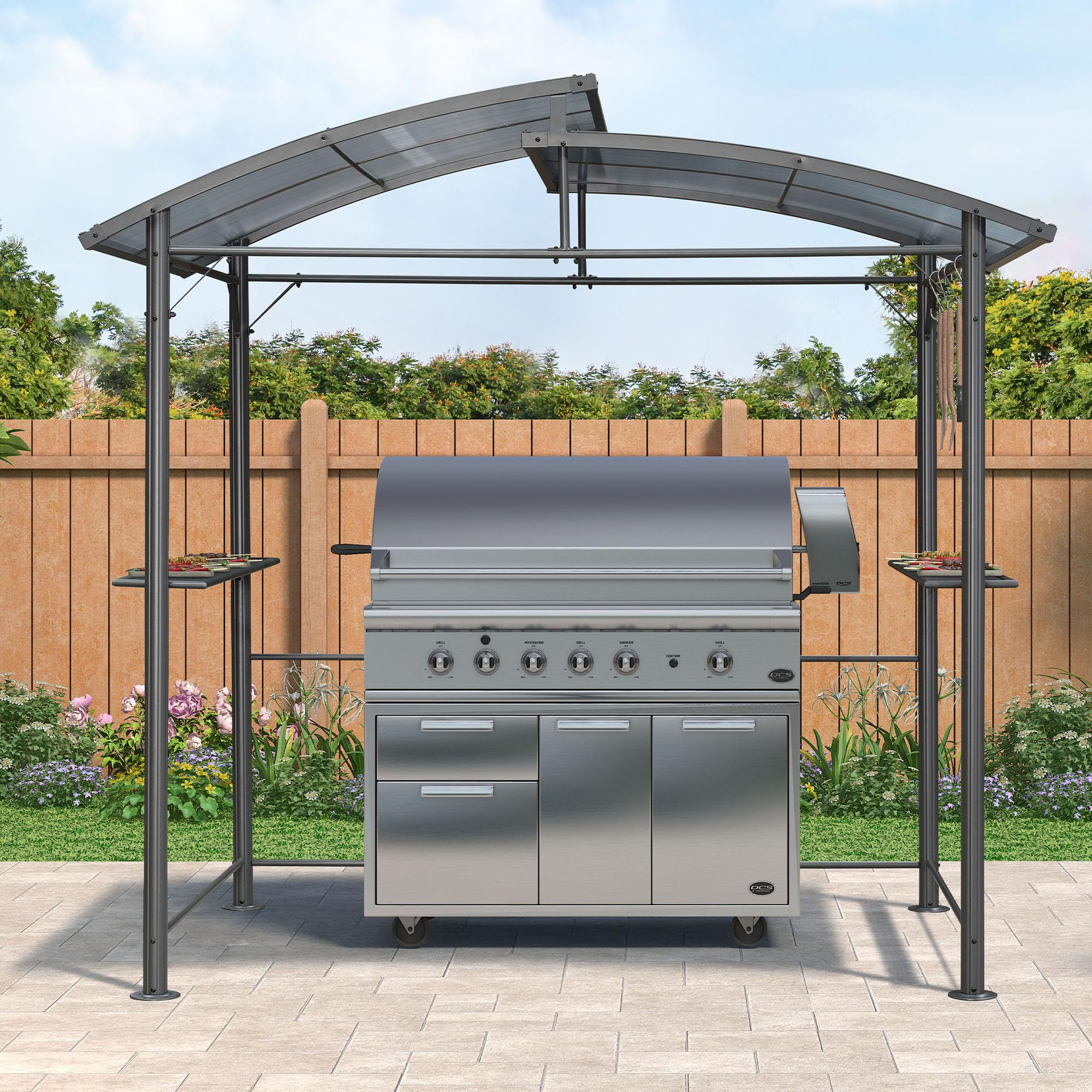 PURPLE LEAF LS04-PCSKP-0905 5-ft x 7.5-ft Gazebo Gray Grill Gazebo with Hardtop Roof