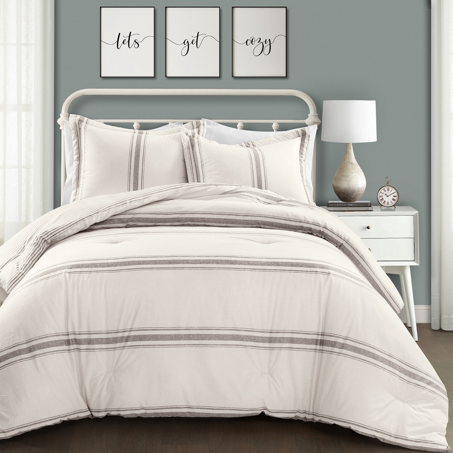Lush Decor 21T011764 Gray Stripe Reversible King/California king Comforter Cotton
