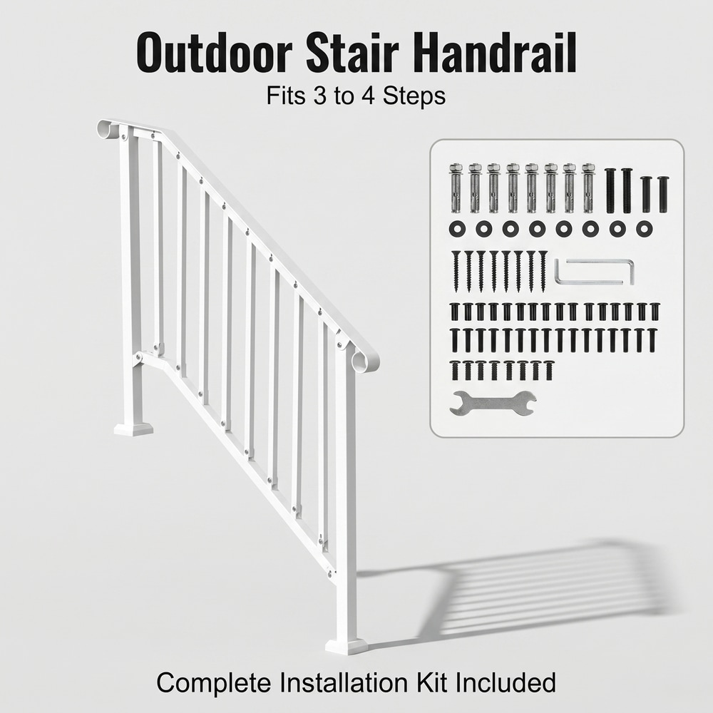 Loheer 55.12-in 3-4 Step White Retro Arch Outdoor Handrail for Seniors Porch Deck Concrete Stair Railing Kit