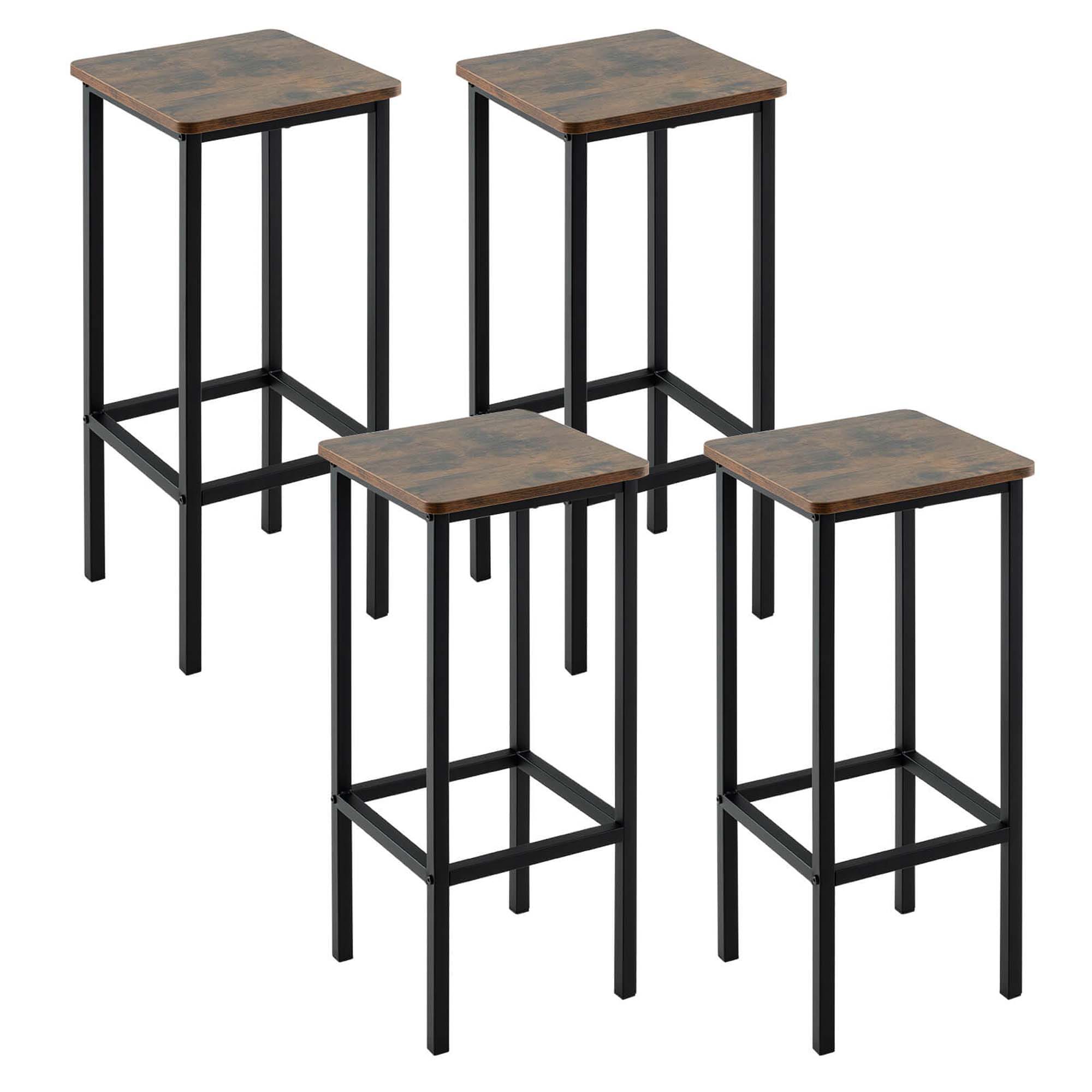 Costway HCST03401 Set of 4 Rustic Brown and Black 28-in H Bar height (28-in to 33-in) Square Seat Metal Bar Stool