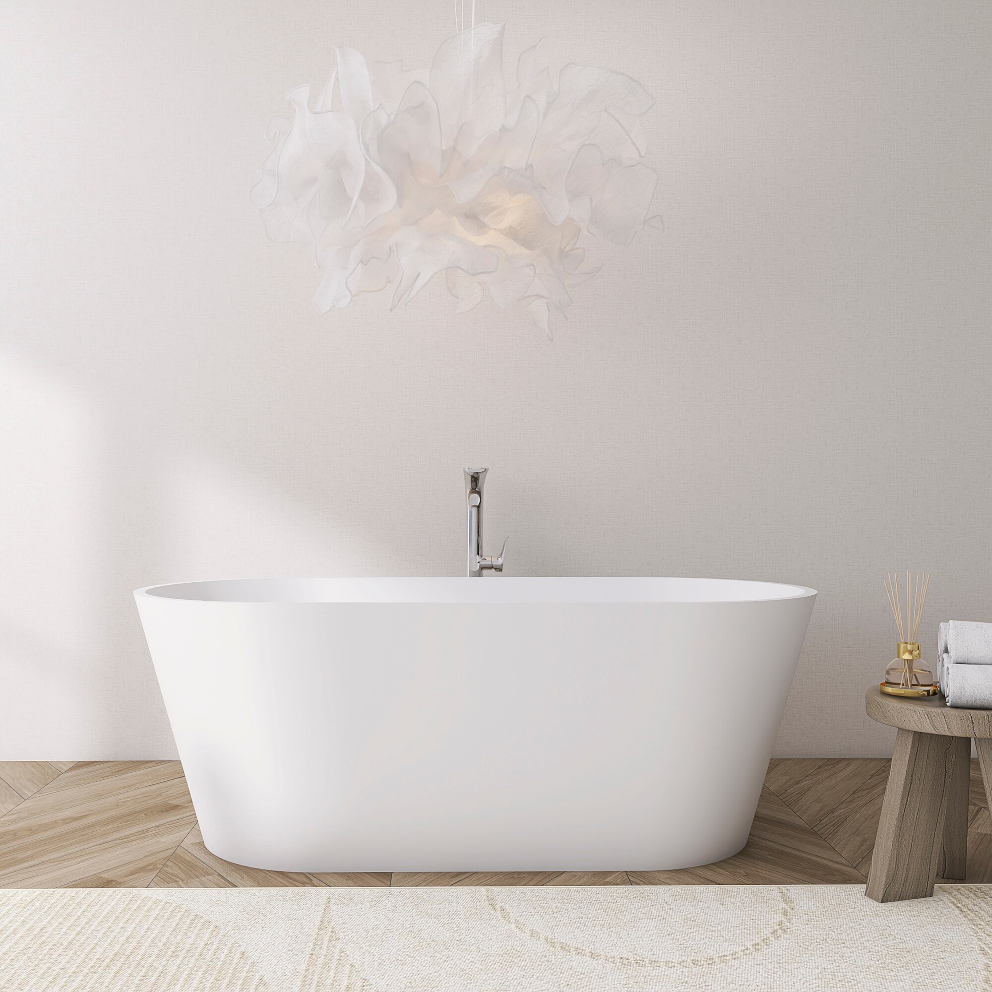 Vynxaria - Matte White Solid Surface Stone Resin Freestanding Soaking Bathtub