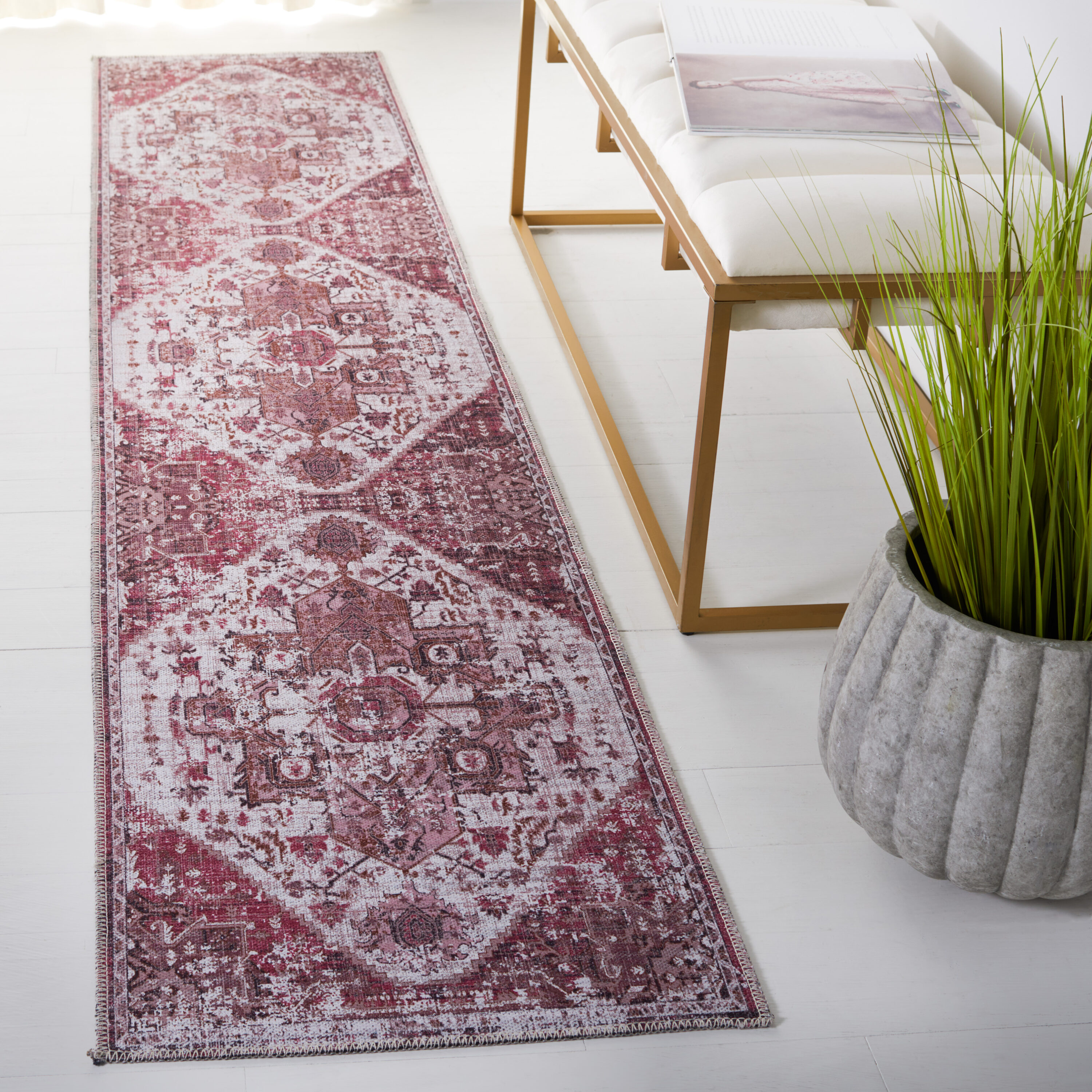 Safavieh SEP553A-29 Serapi 2 x 9 (ft) Loomed Cotton Ivory/Rust Rectangular Indoor Border Machine washable Runner rug