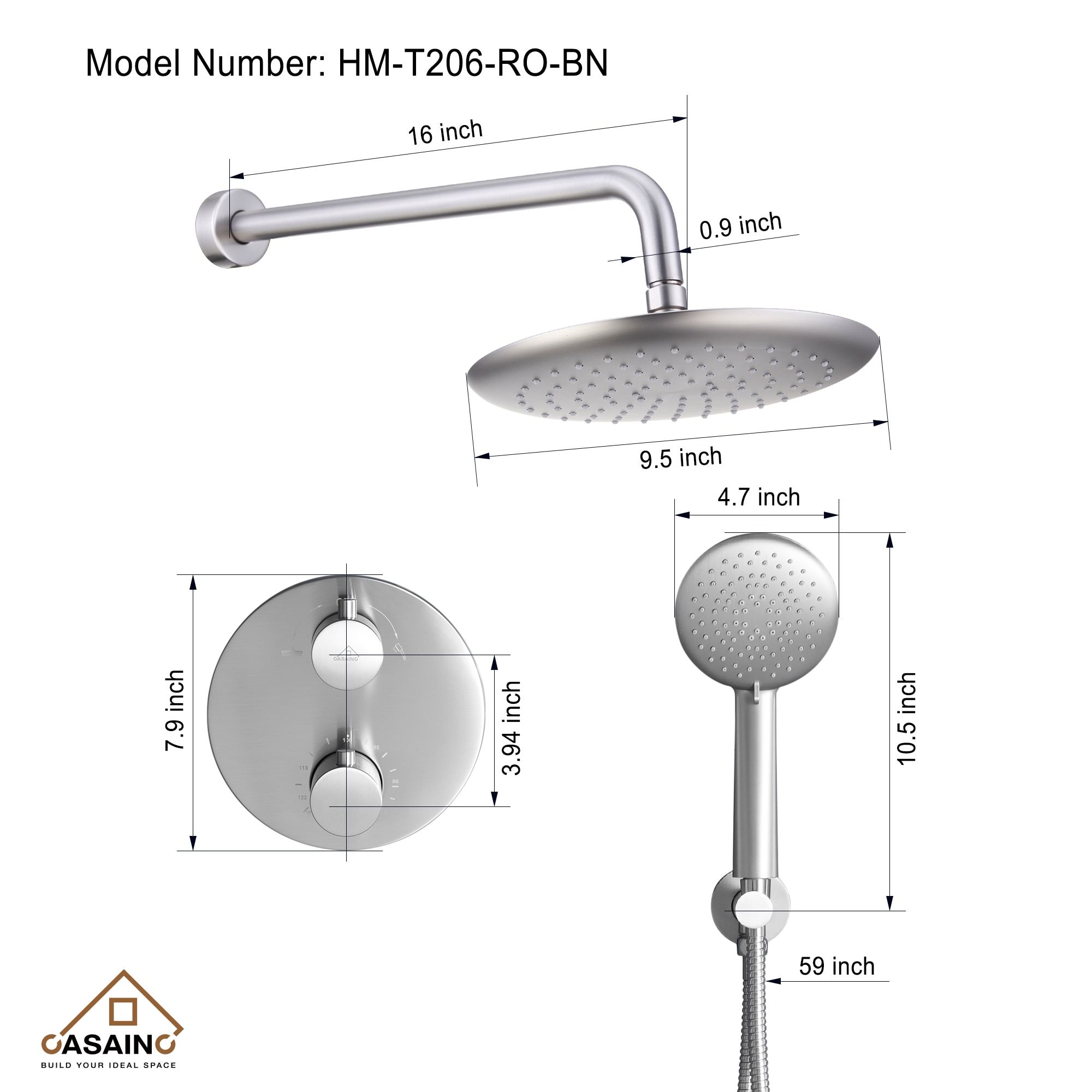 CASAINC HM-T206-RO-BN Showerhead-Bar-Panels - View #6