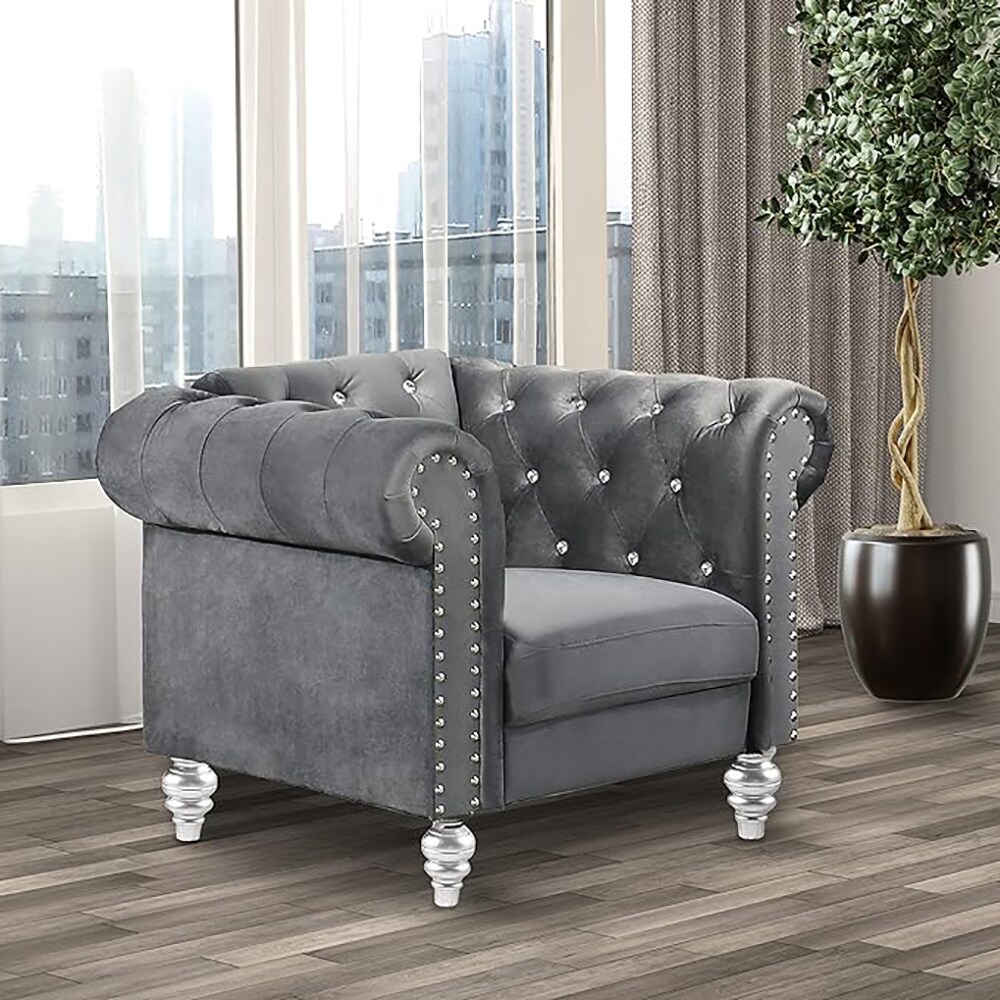 New Classic Furniture UKD13-10-GRYC Emma Modern Gray Chesterfield Chair