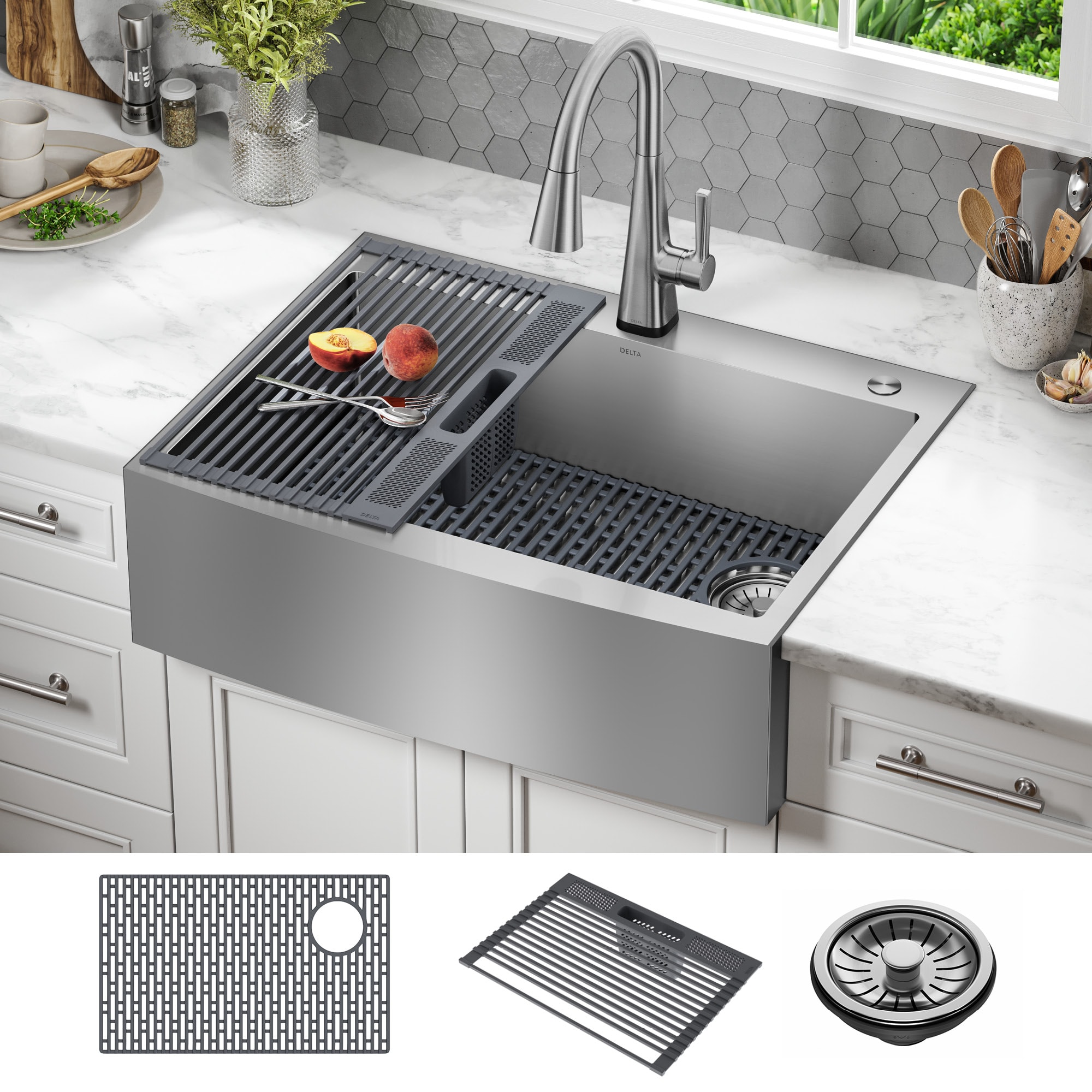 Delta 95J132-T30S-SS Lenta Farmhouse apron front 30-in x 23-in Stainless steel Single bowl 16 -Gauge Kitchen Sink