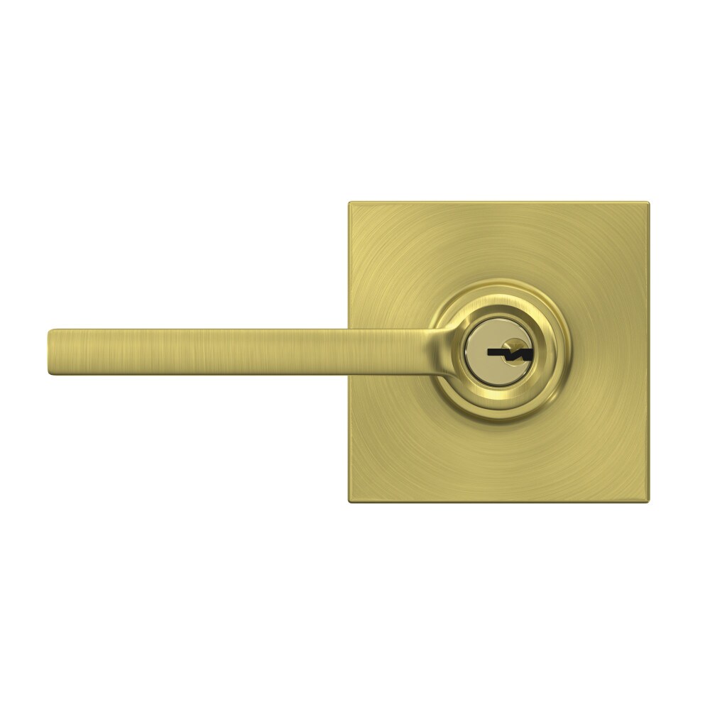 Schlage Bowery Satin Brass Keyed Entry Knob with Collins Rose