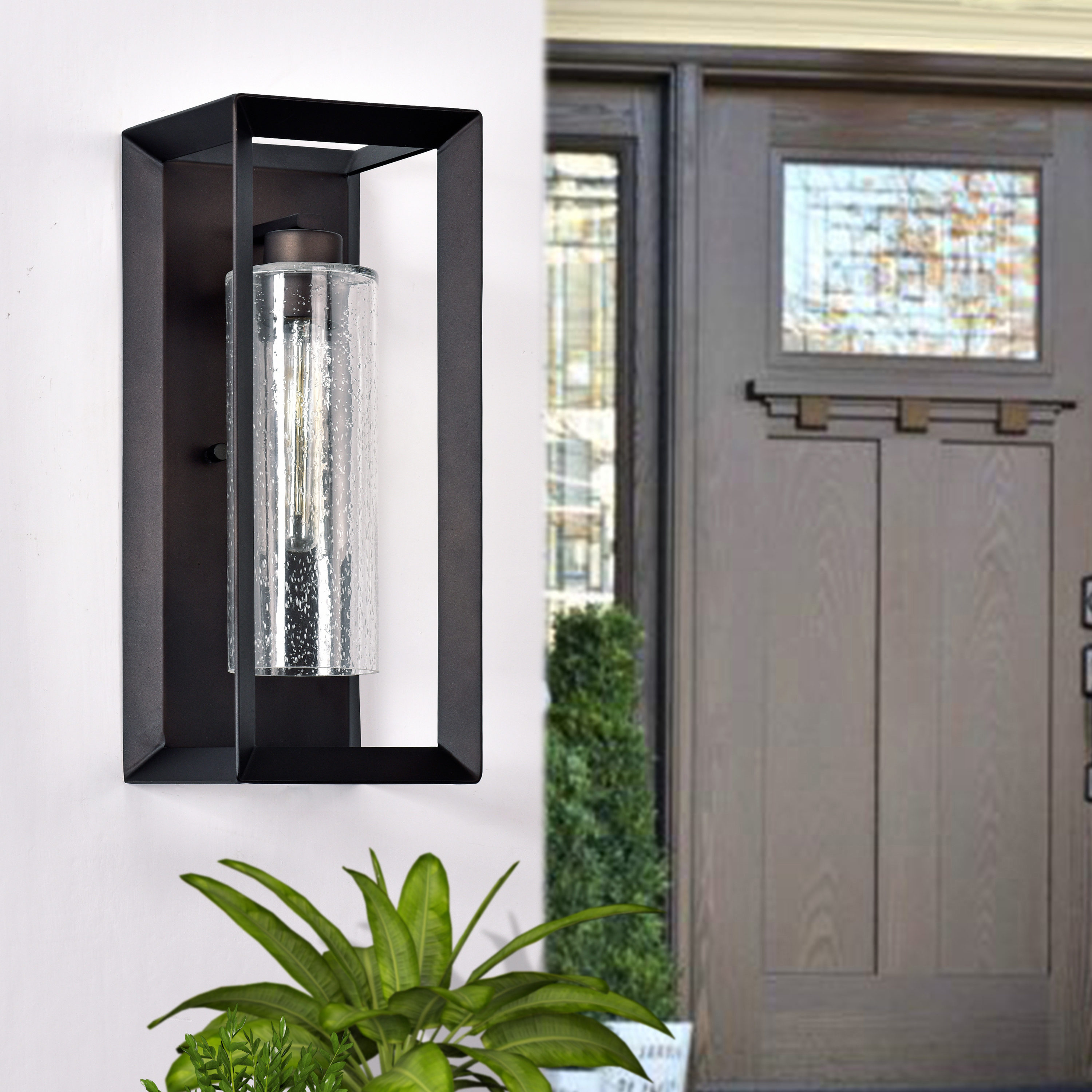 Bronze 17" Outdoor Wall Light with Seeded Glass