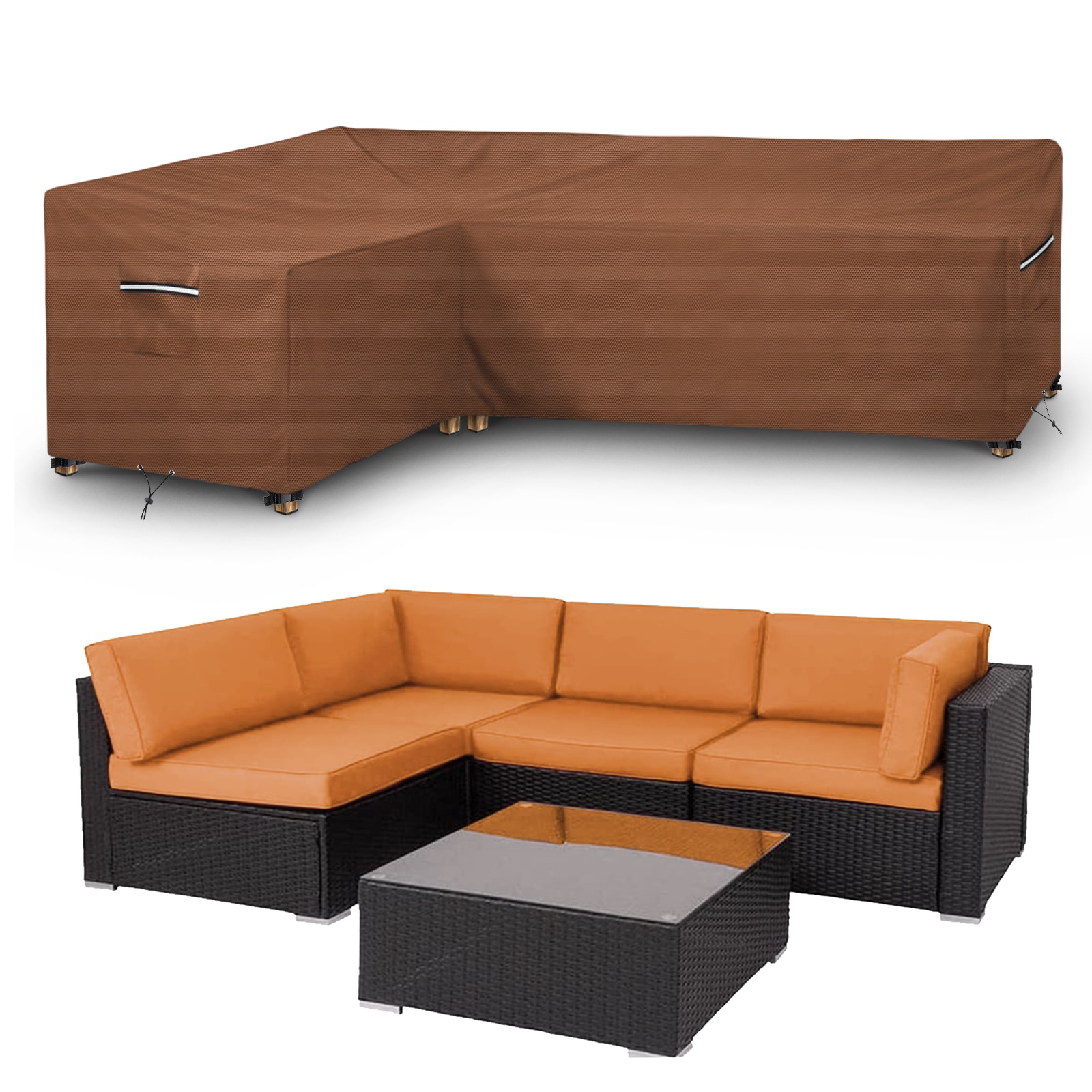 Gasadar LS-BN-003 Brown Polyester Patio Furniture Cover For Sectional furniture set