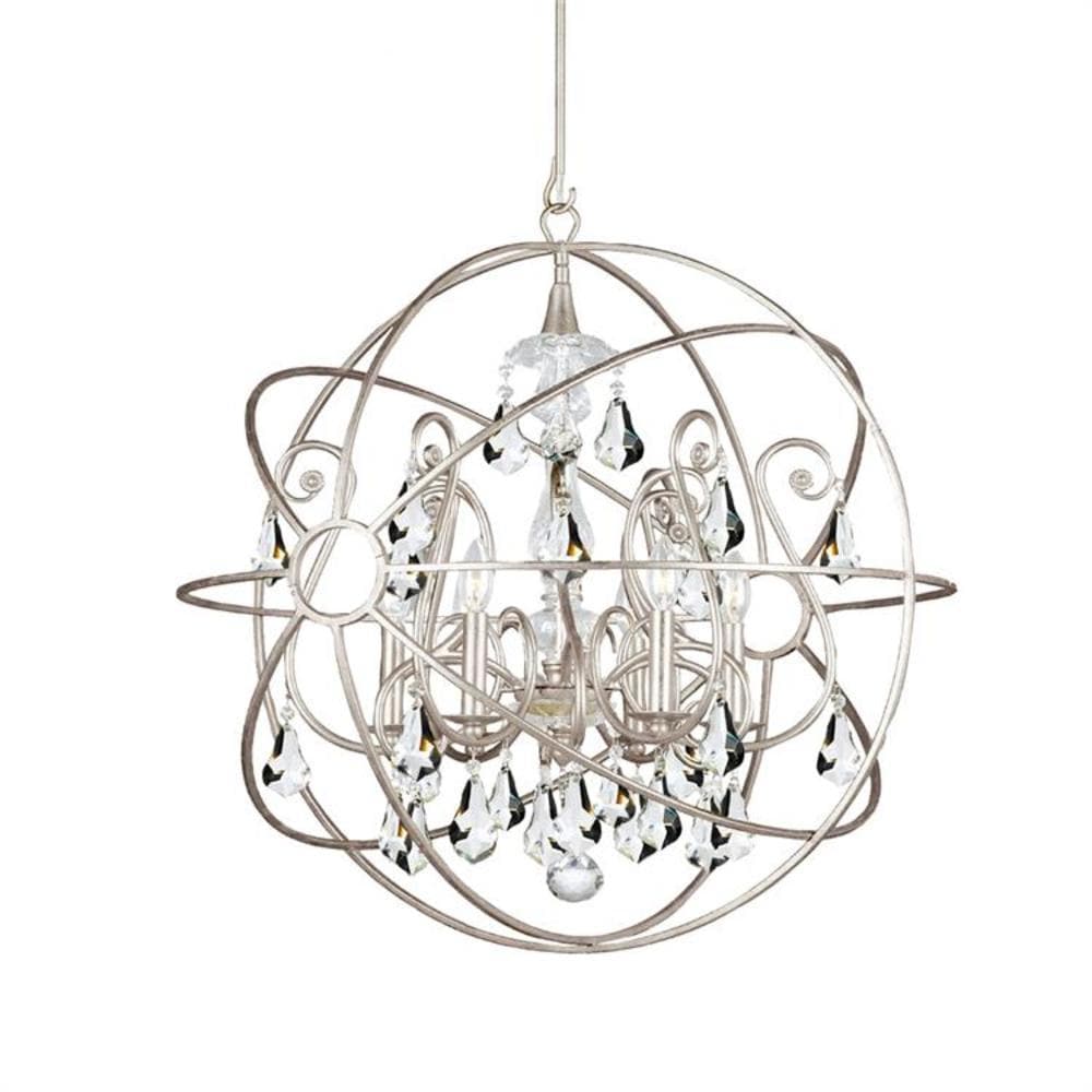 Crystorama 9026-OS-CL-MWP Solaris 5-Light Brushed Steel Transitional Damp Rated Chandelier