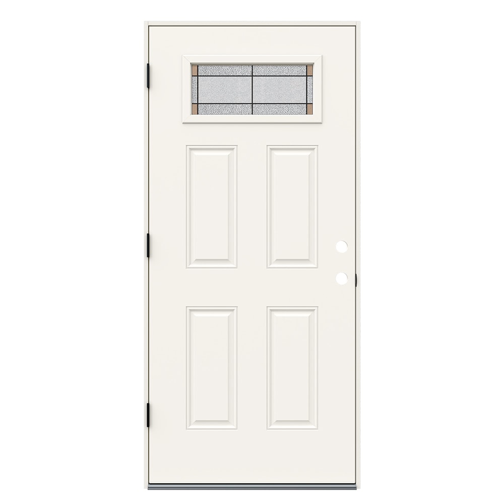 Ballantyne 36-in x 80-in x 4-9/16-in Steel 1/4 Lite Right-Hand Outswing Primed Prehung Front Door Insulating Core in White | - JELD-WEN JWPRO243600011