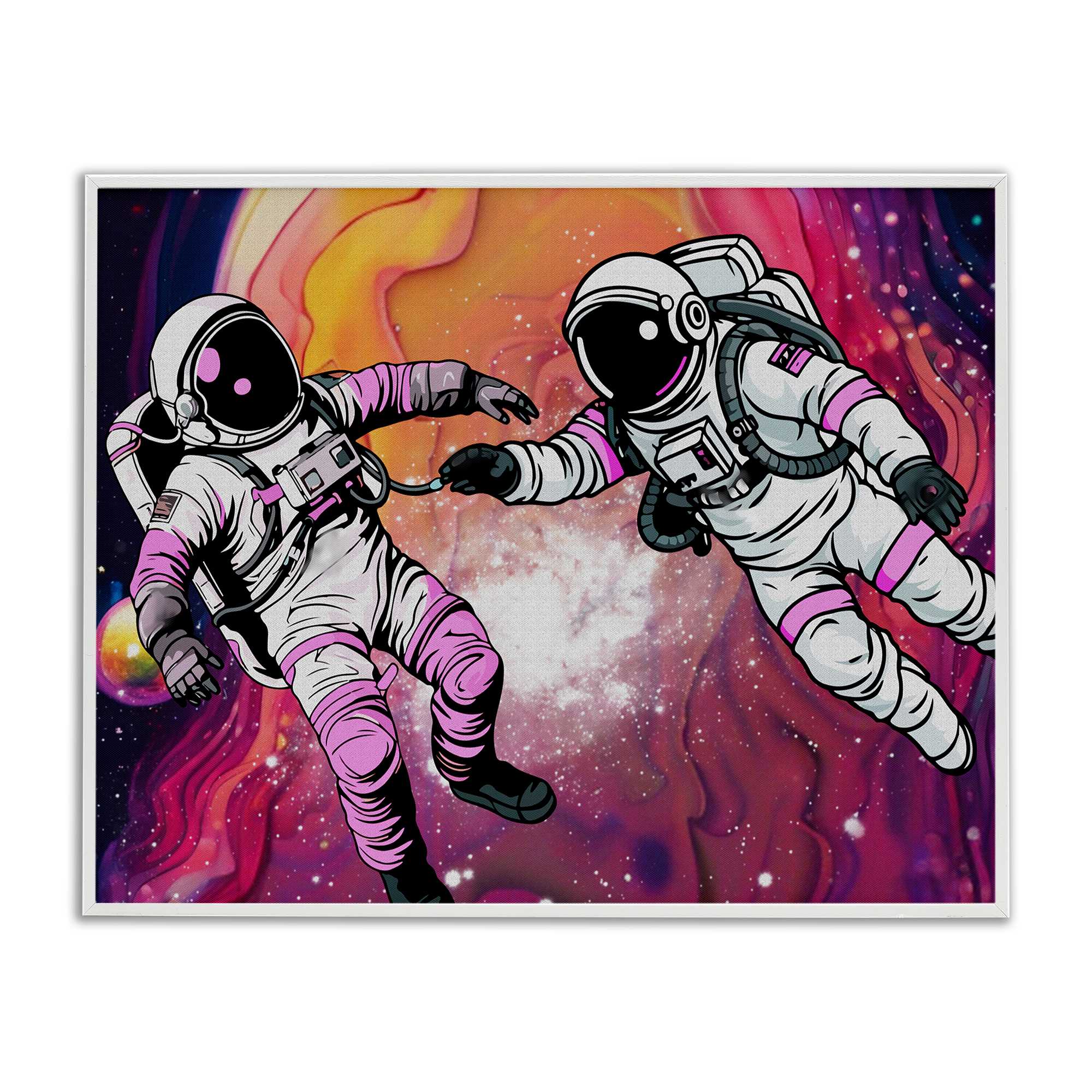 Stupell Industries BS-067-WFR-24X30 Swirling Cosmic Space Astronauts White Framed Giclee Art By Jesse Keith 30 x 24