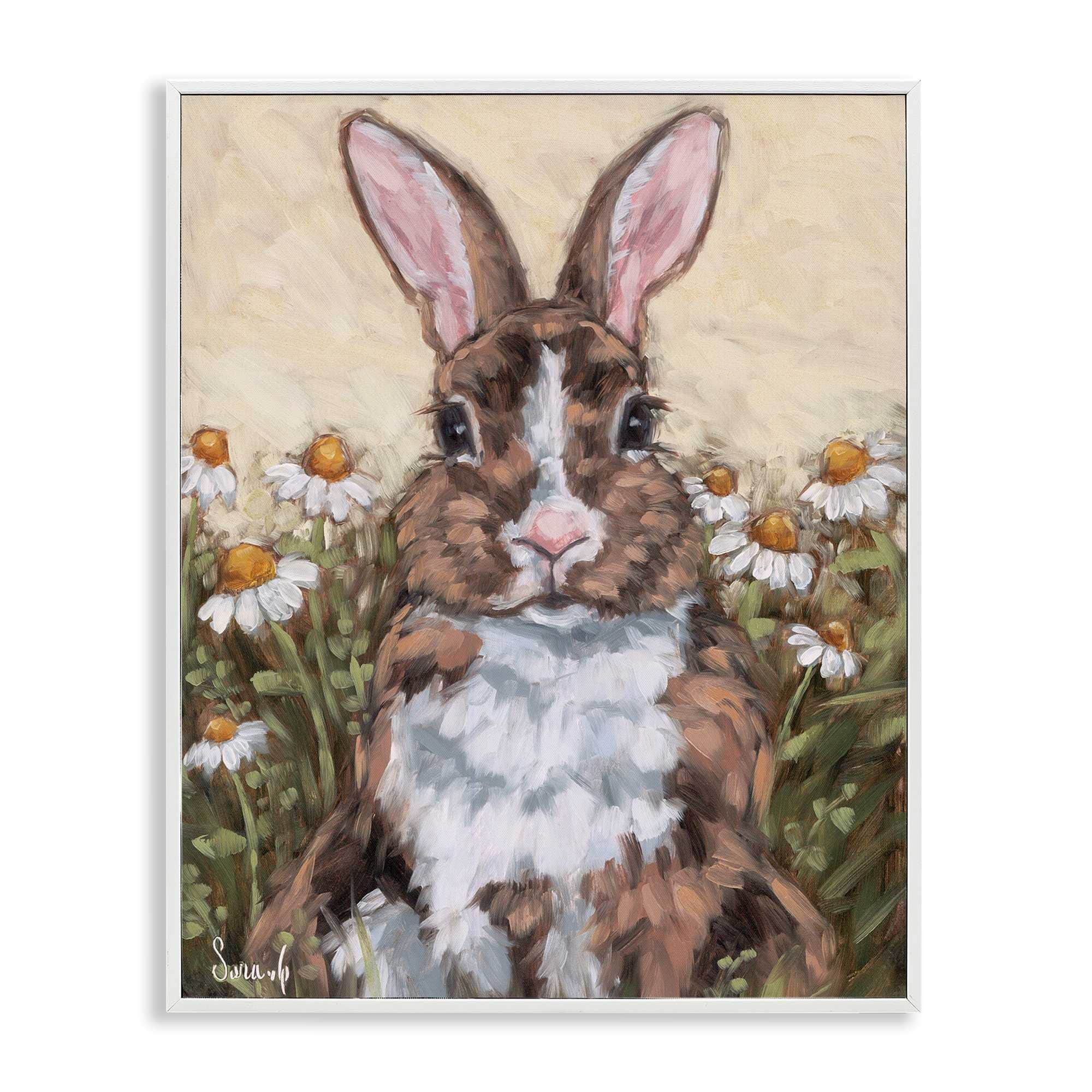 Stupell Industries BS-663-WFR-16X20 Rabbit Portrait with Daisies White Framed Giclee Art By Sara G. Designs 16 x 20