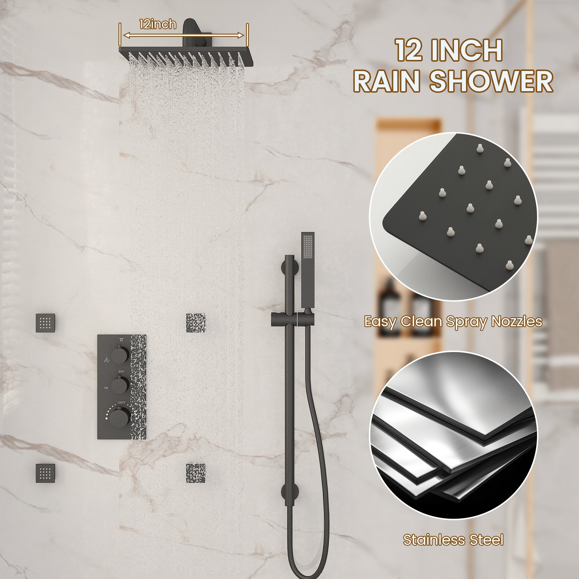 CASAINC CA-A4383-MB Showerhead-Bar-Panels - View #4