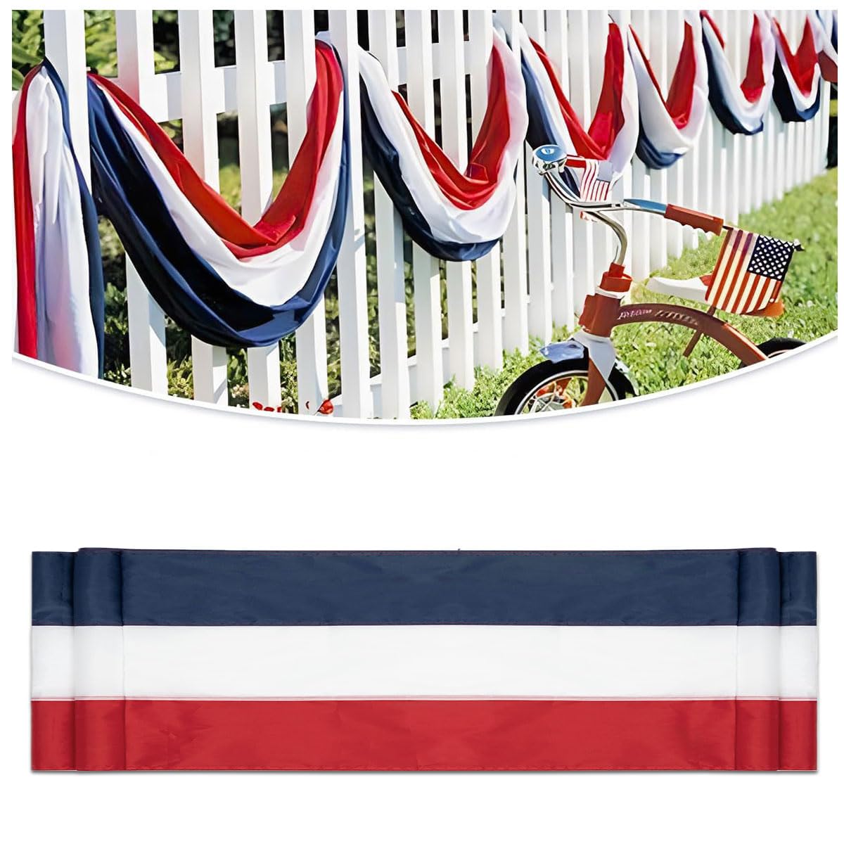 Afoxsos  2 Pack 20 Ft Large Patriotic US Flag Bunting Red White Blue Stripe Banner for 4th of July Memorial Day Outdoor Home Garden Decor