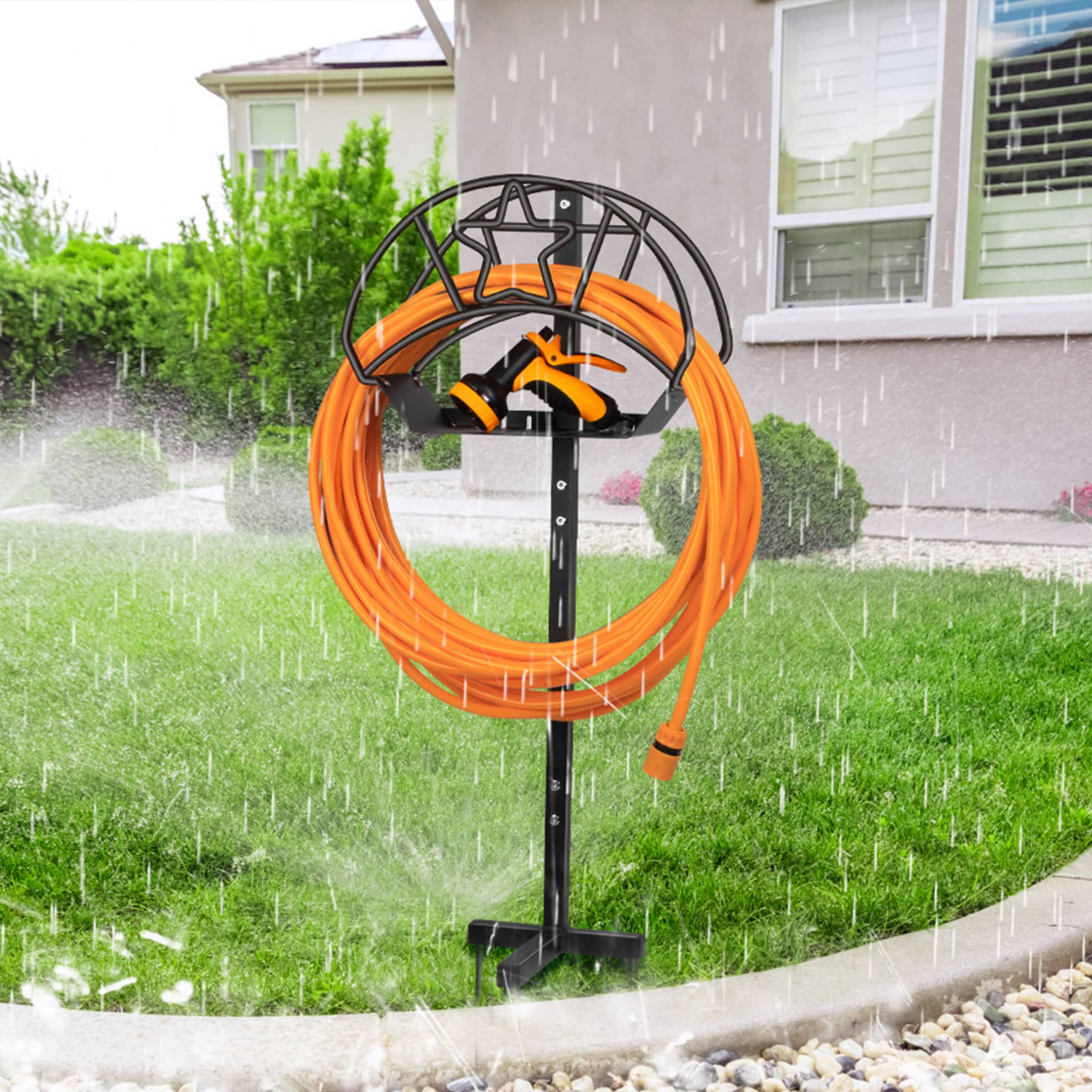 Walensee Steel Freestanding Garden Hose Reel Stand, Holds up to