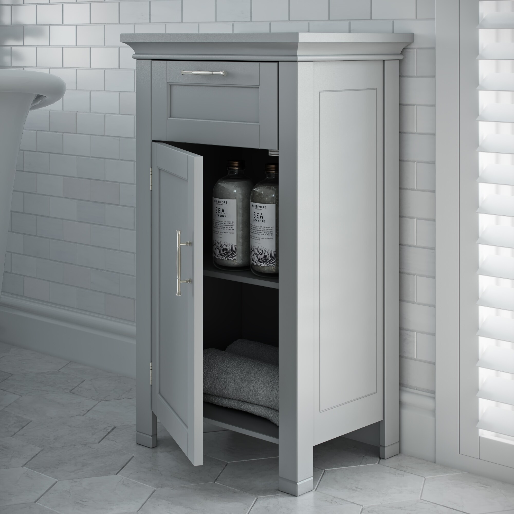 RiverRidge Somerset 15.75-in x 30.25-in x 11.81-in Gray Freestanding Linen Cabinet