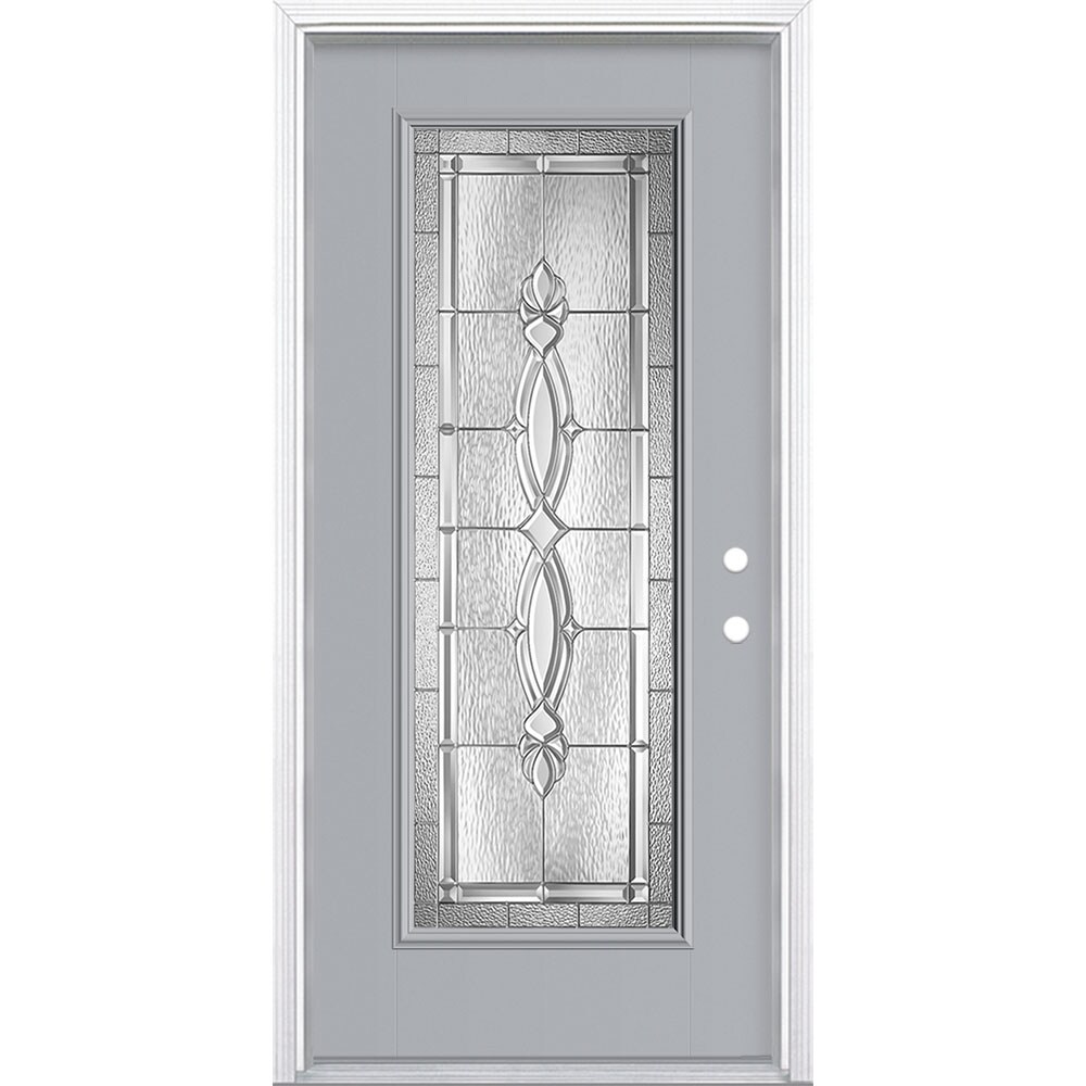 Masonite 3422199 Panama 36-in x 80-in x 4-9/16-in Fiberglass Full lite Left-hand inswing Infinity Gray Painted Prehung Front Door with Brickmould Insulating core