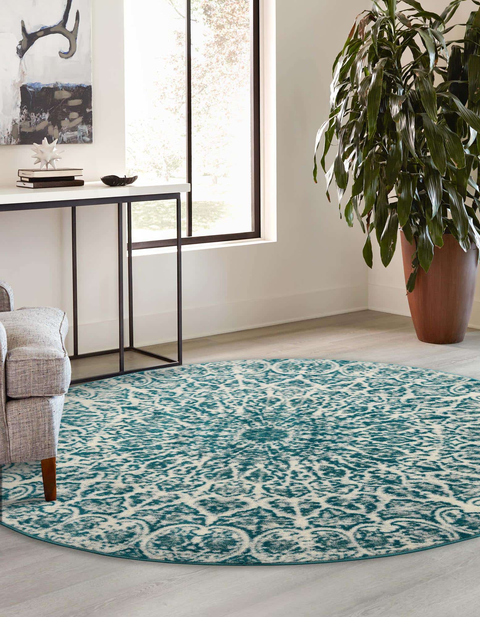 Unique Loom 3147074 Sofia 5 x 5 (ft) Loomed Polypropylene Turquoise Round Indoor Geometric Bohemian/Eclectic Area rug