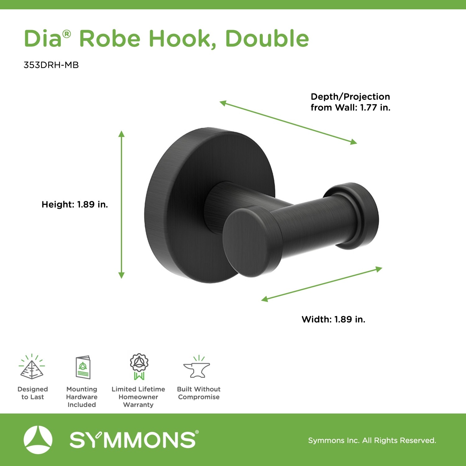 Symmons 353DRH-MB Robe-Hooks - View #2