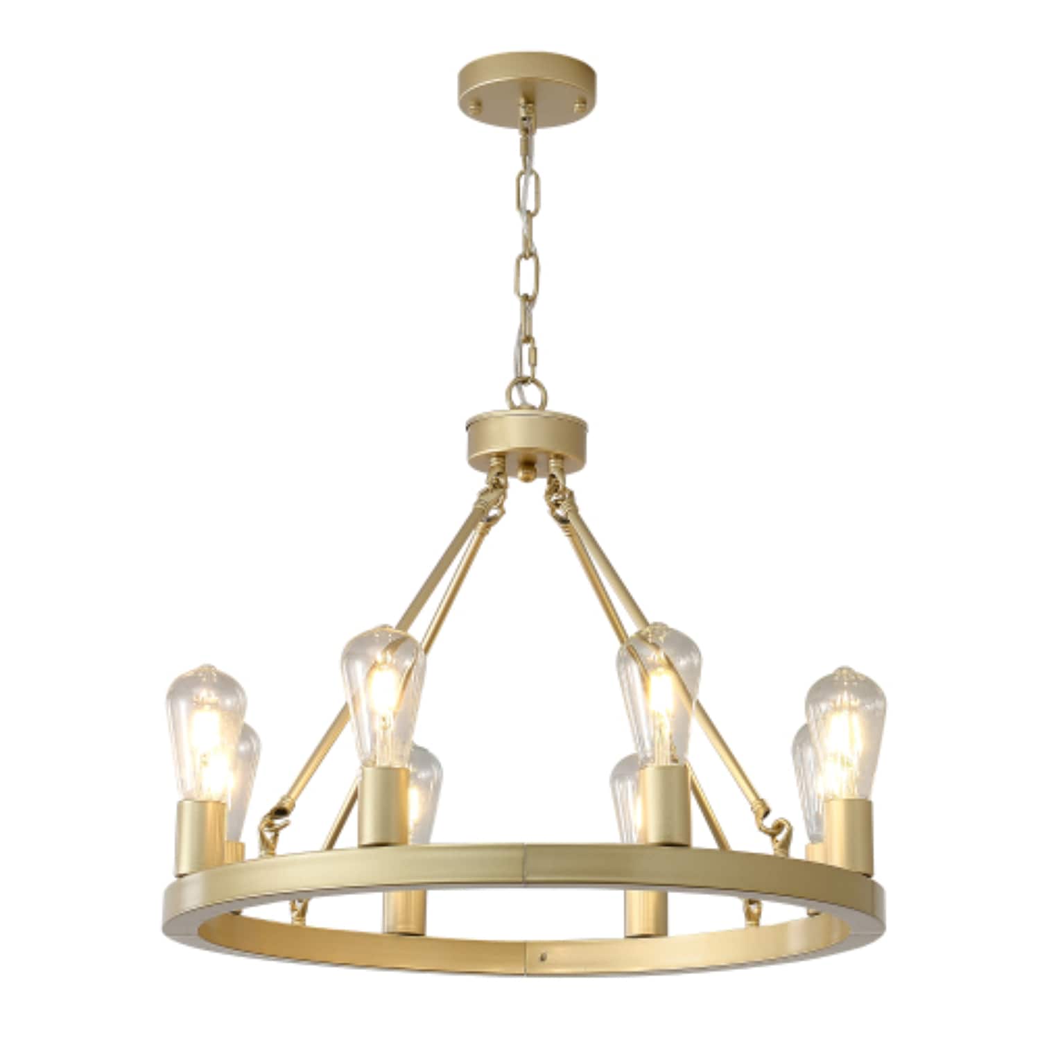 ZHLLMQ 8-Light Brushed Gold Farmhouse Industrial No Glass Shade Metal Wagon Wheel Chandelier