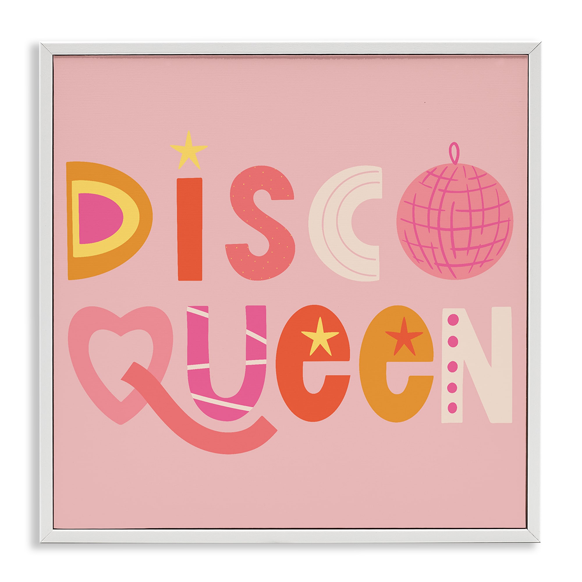 Stupell Industries BT-506-WFR-17X17 Disco Queen Pastel Pink White Framed Giclee Art By Sazerelli Designs 17 x 17