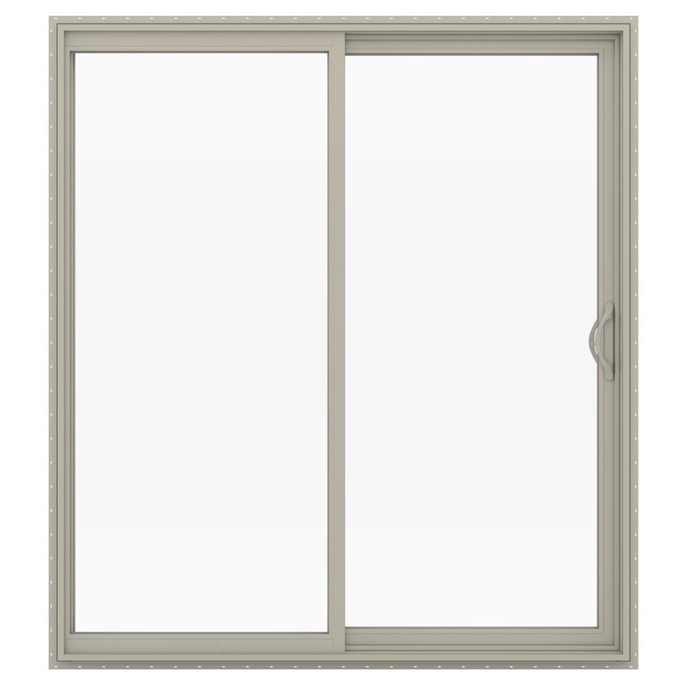 JELD-WEN 72-in x 80-in x 4-9/16-in Jamb Low-e Argon Desert Sand Vinyl Sliding Right-Hand Sliding Double Patio Door Screen Included Stainless Steel -  LOWOLJW181500084