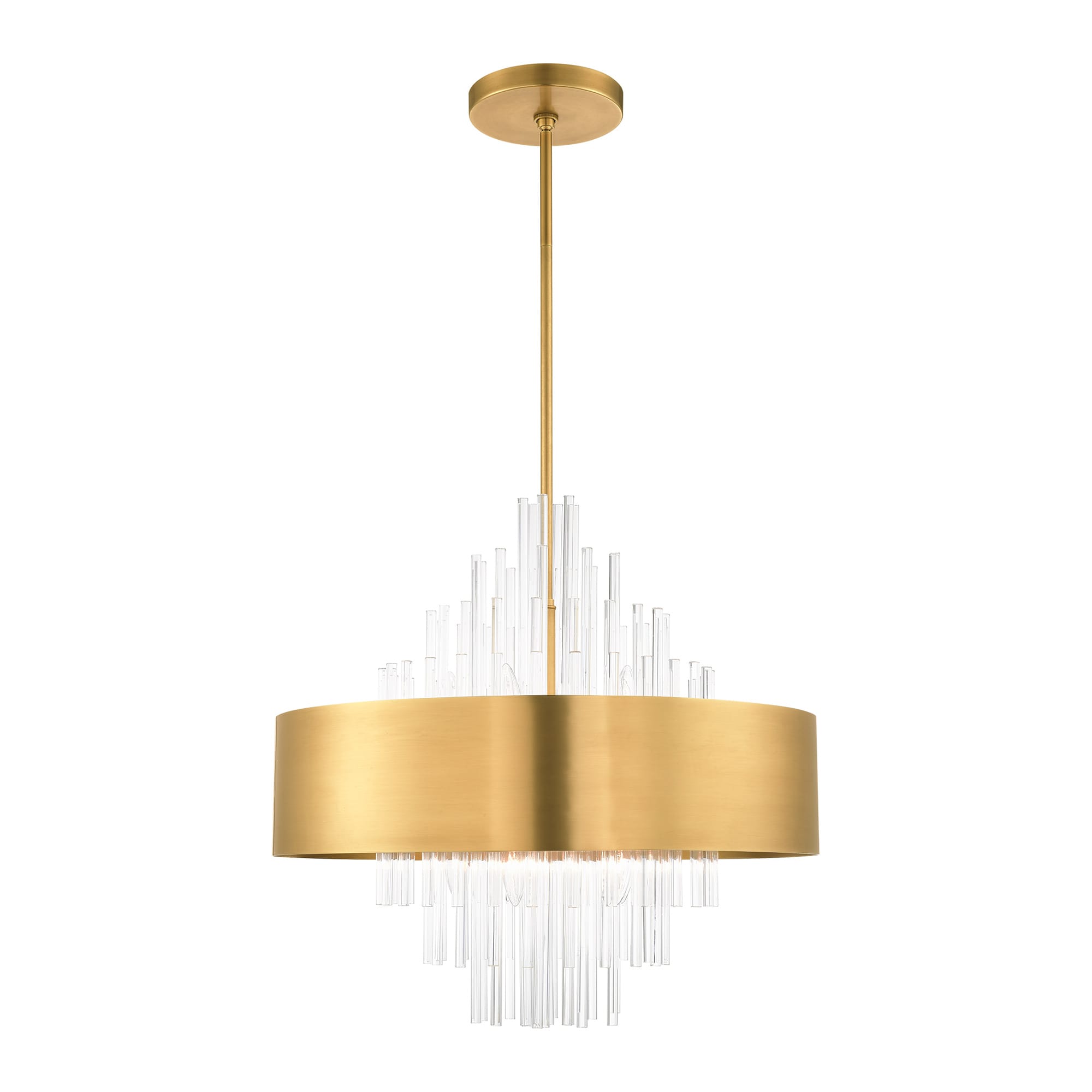 Natural Brass and Crystal 10-Light Drum Chandelier