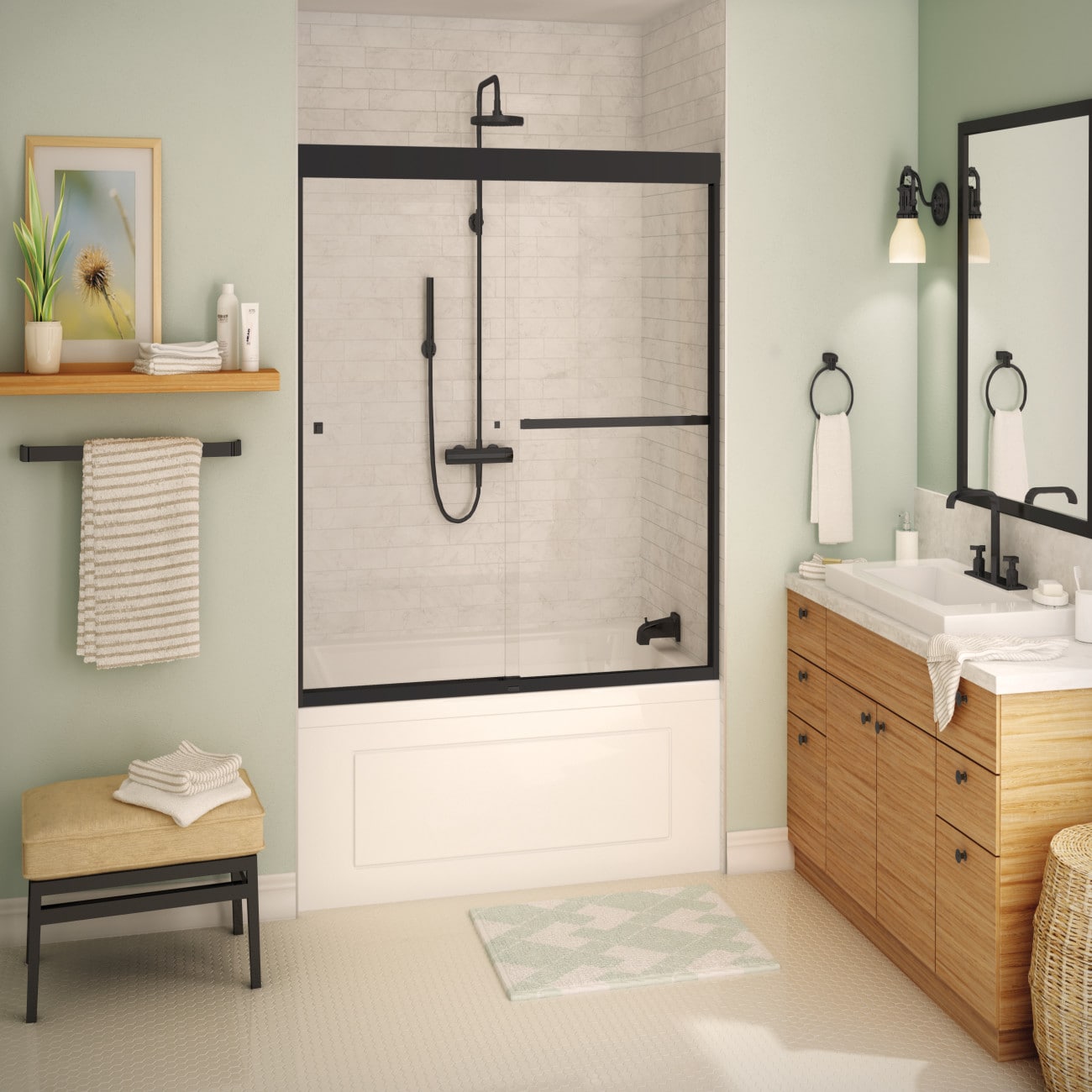 MAAX 135670-900-340-000 Aura Matte Black 55-in to 59-in W x 57-in H Semi-frameless Sliding Soft Close Bathtub door