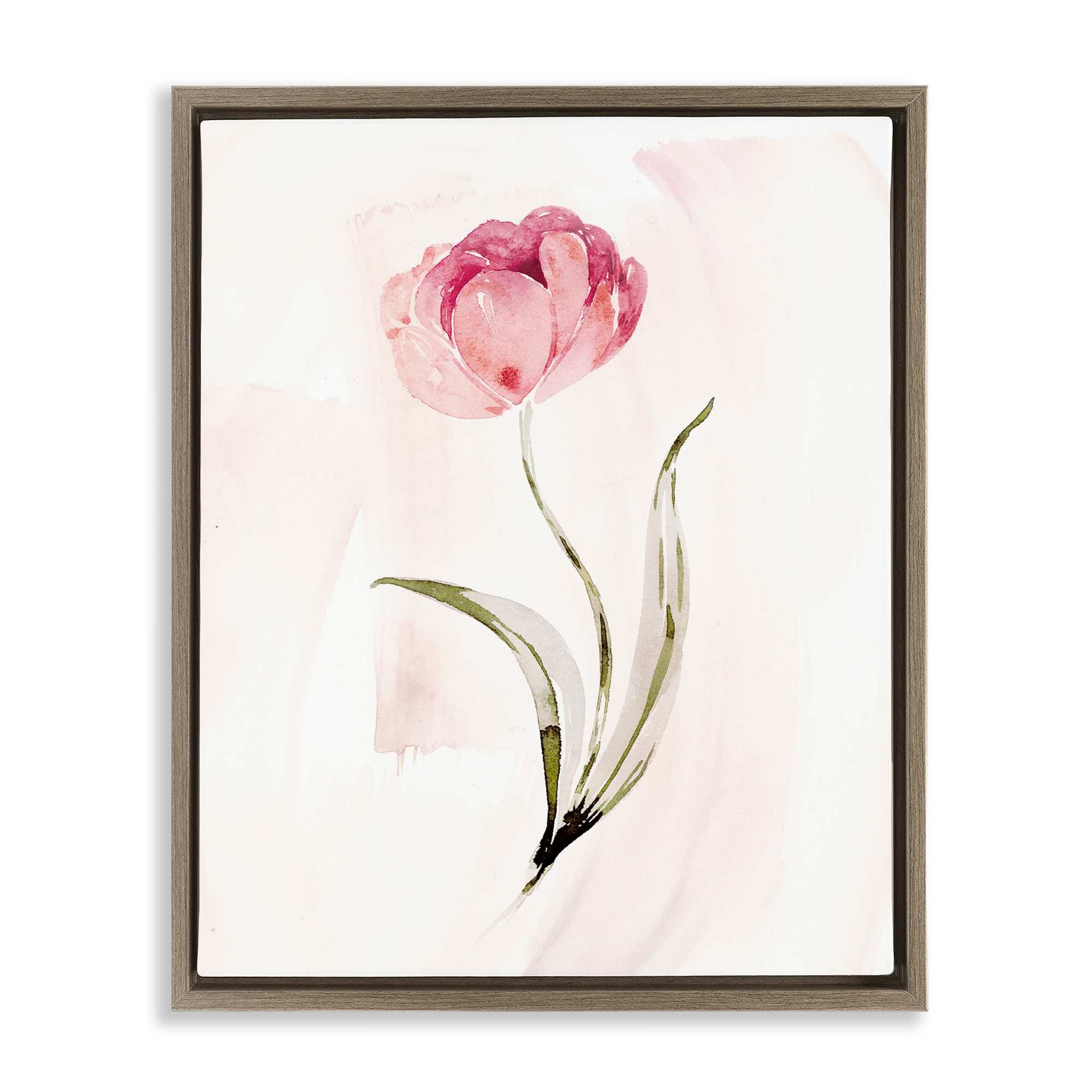 Stupell Industries BT-984-FFE-24X30 Pink Blossom with Leaves Brown Framed Floater Canvas Wall Art By Kristen Brockmon 25 x 31