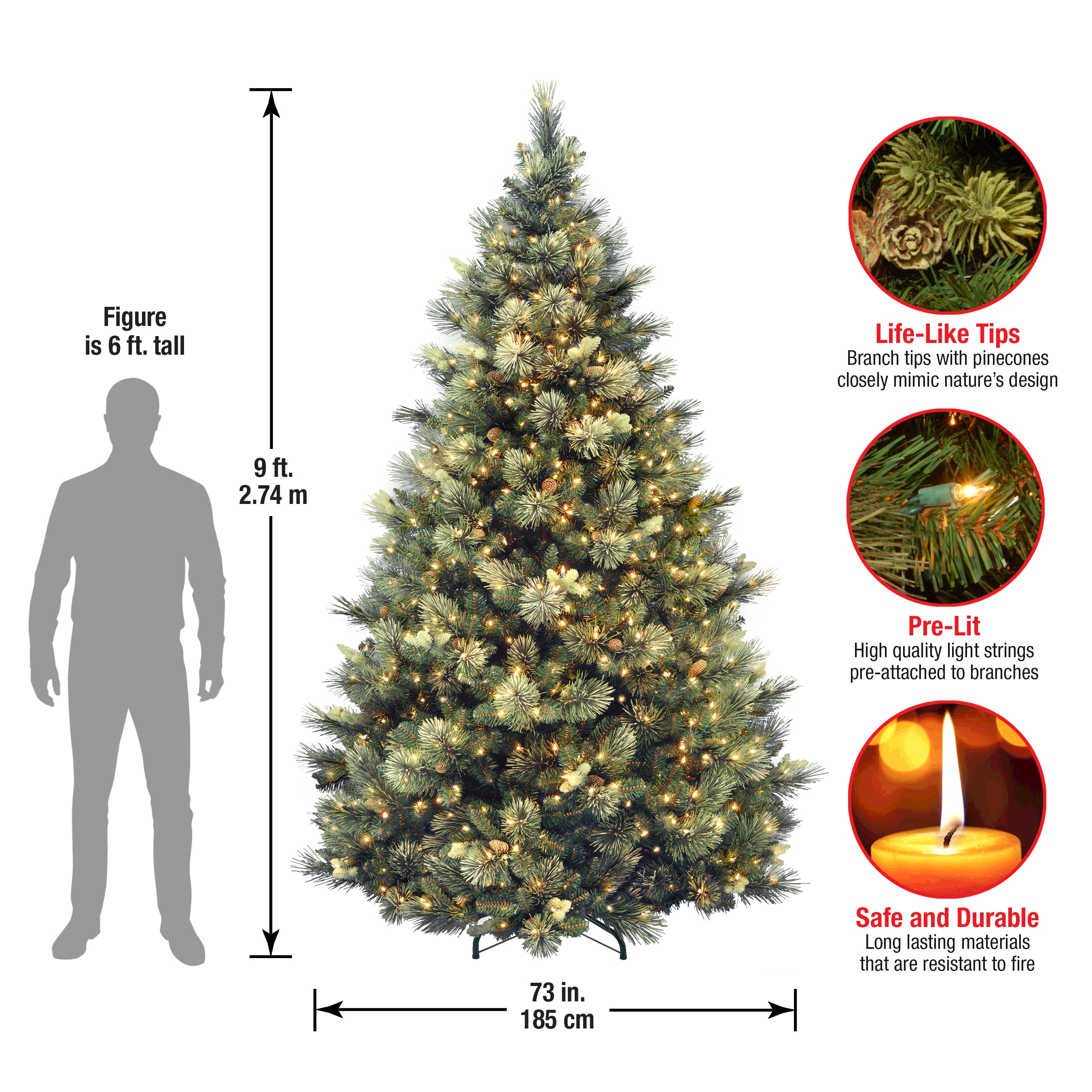 National Tree Company 9-ft Pine Pre-lit Artificial Christmas Tree with ...
