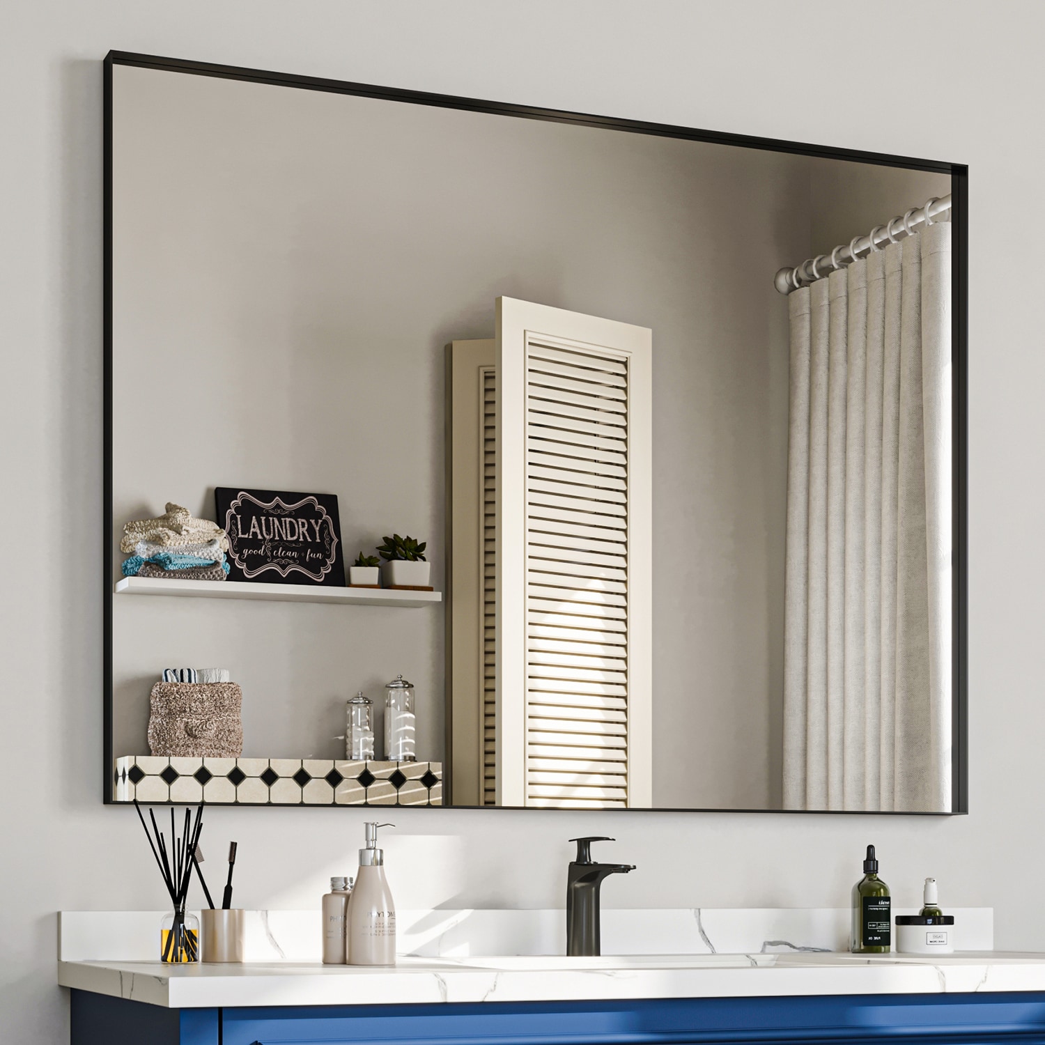 waterpar WPLO-2361 48-in x 36-in Framed Rectangle Bathroom Vanity Mirror ( Matte Black )
