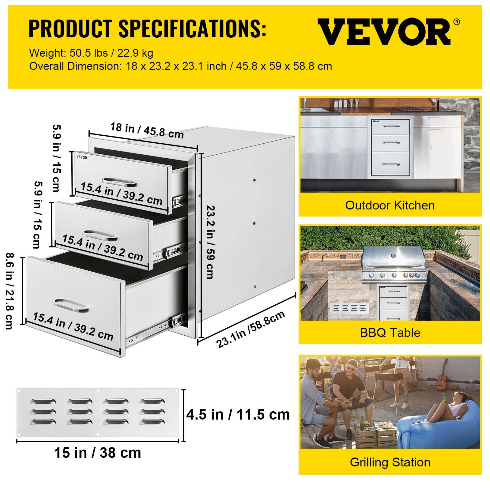 VEVOR Outdoor Kitchen Pull-Out Drawer 18-in W x 23.1-in D x 23.2-in H Outdoor Kitchen Cabinet 18X23YC3CBXGCTG01V0 simolary.com 24 VEVOR Outdoor Kitchen Pull-Out Drawer 18-in W x 23.1-in D x 23.2-in H Outdoor Kitchen Cabinet 18X23YC3CBXGCTG01V0 Simolary simolary.com 24