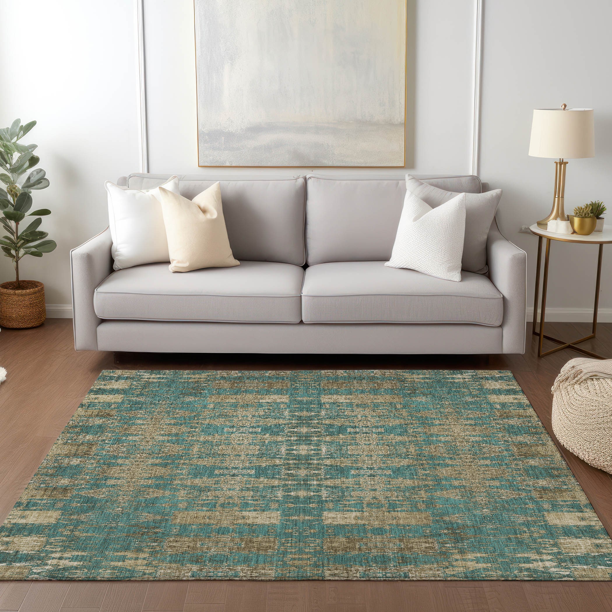 Addison Rugs ACN580TE5X8 Chantille ACN580TE 5 x 7 (ft) Polyester Teal Rectangular Indoor/Outdoor Geometric Machine washable Area rug
