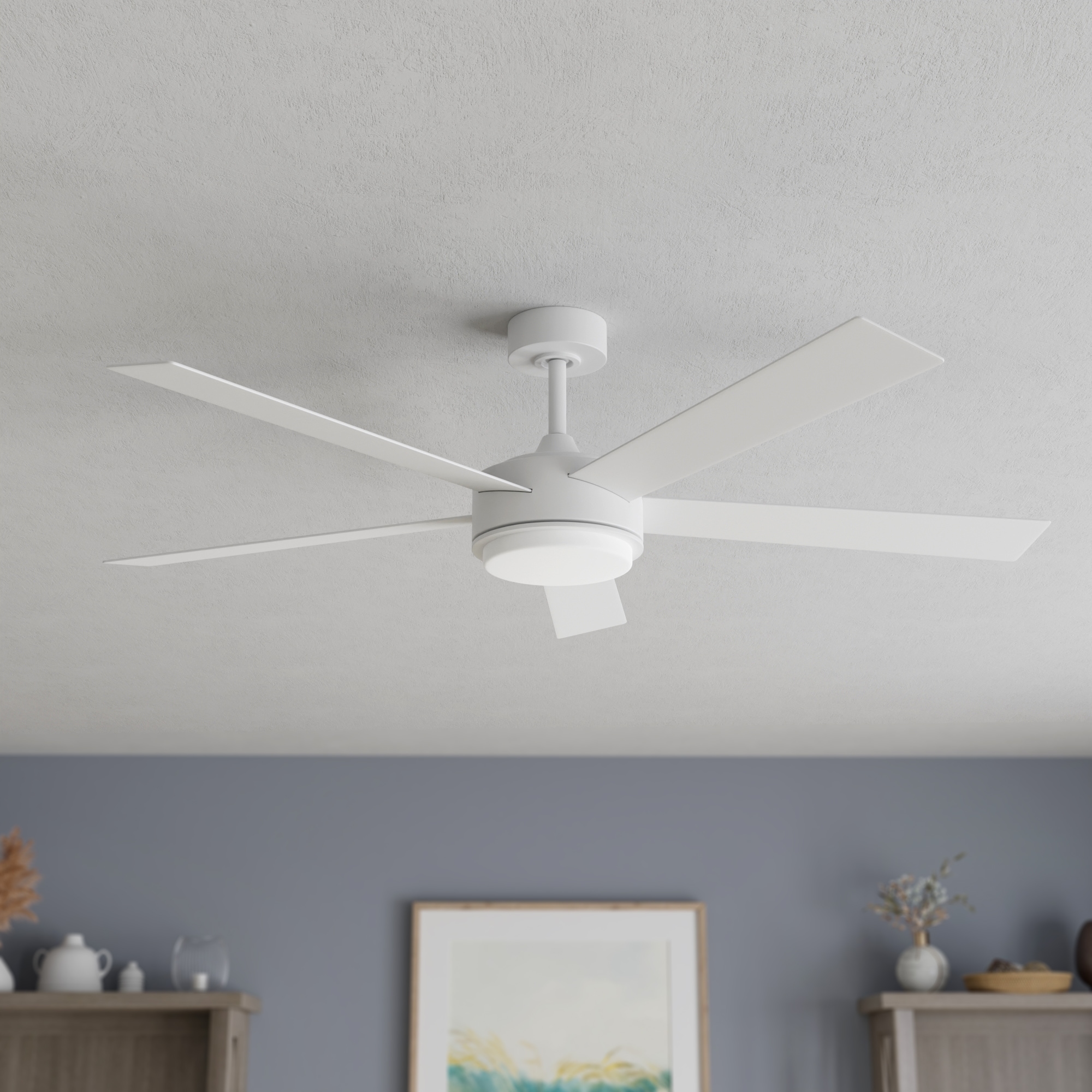 Harbor Breeze Curtis Cove 60-in Matte White with Matte Blades LED Ceiling Fan With Light and Remote Control Included 5 -Blade