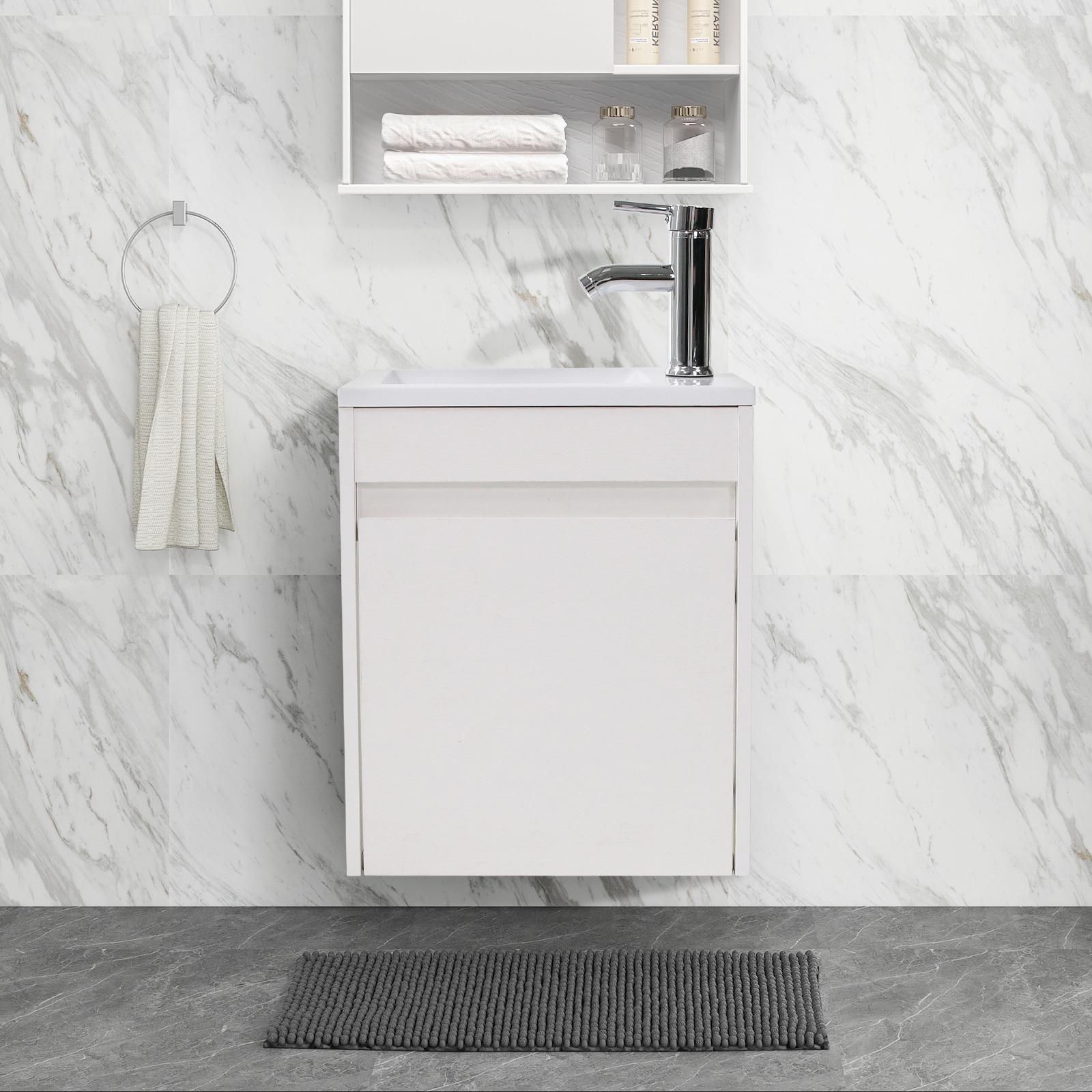 WONLINE USBR4731 16-in White Undermount Single Sink Floating Bathroom Vanity with White Solid Surface Top (Faucet Included)
