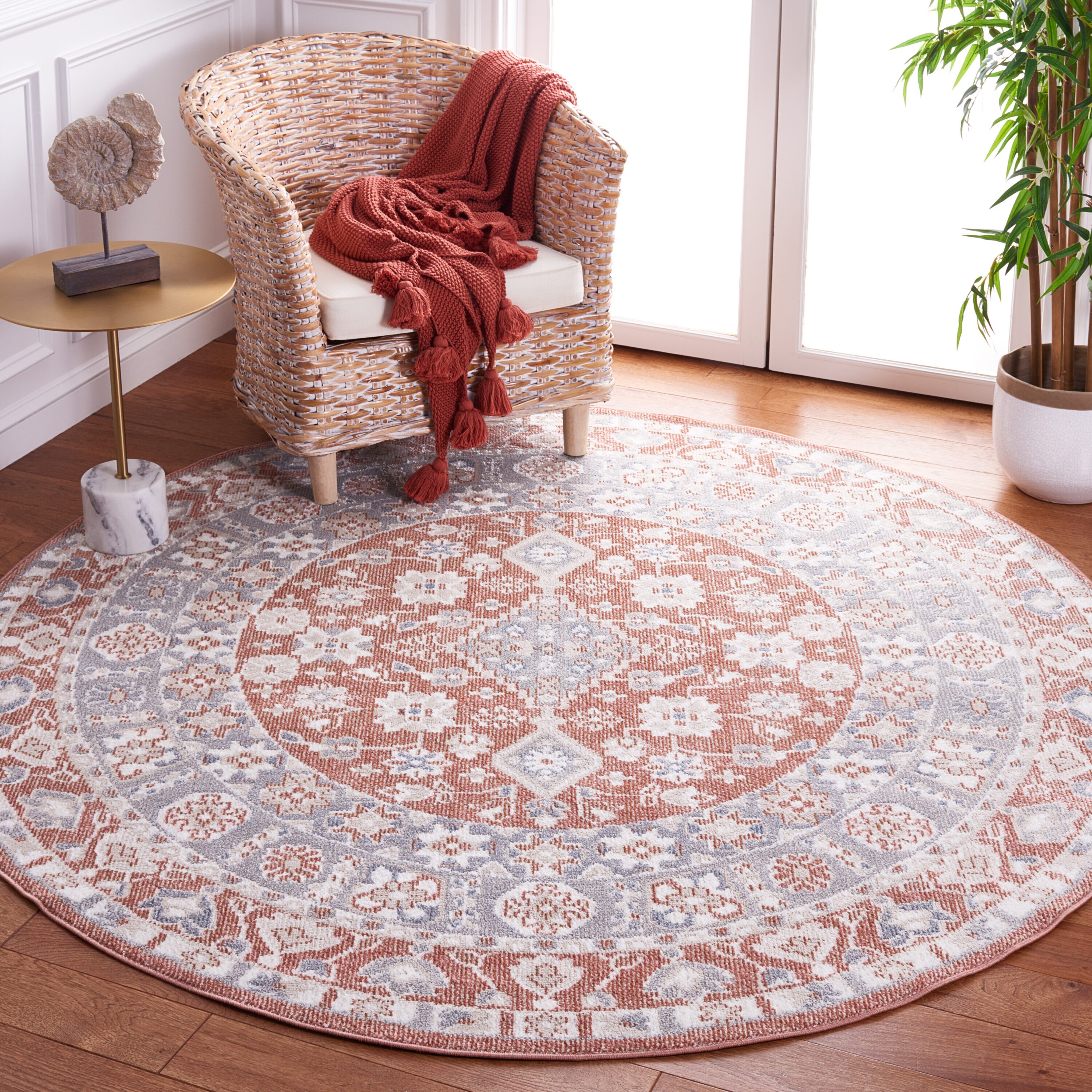 Safavieh BLR206U-7R Blair Washable 7 x 7 (ft) Polyester Rose/Gray Round Indoor Border Machine washable Area rug