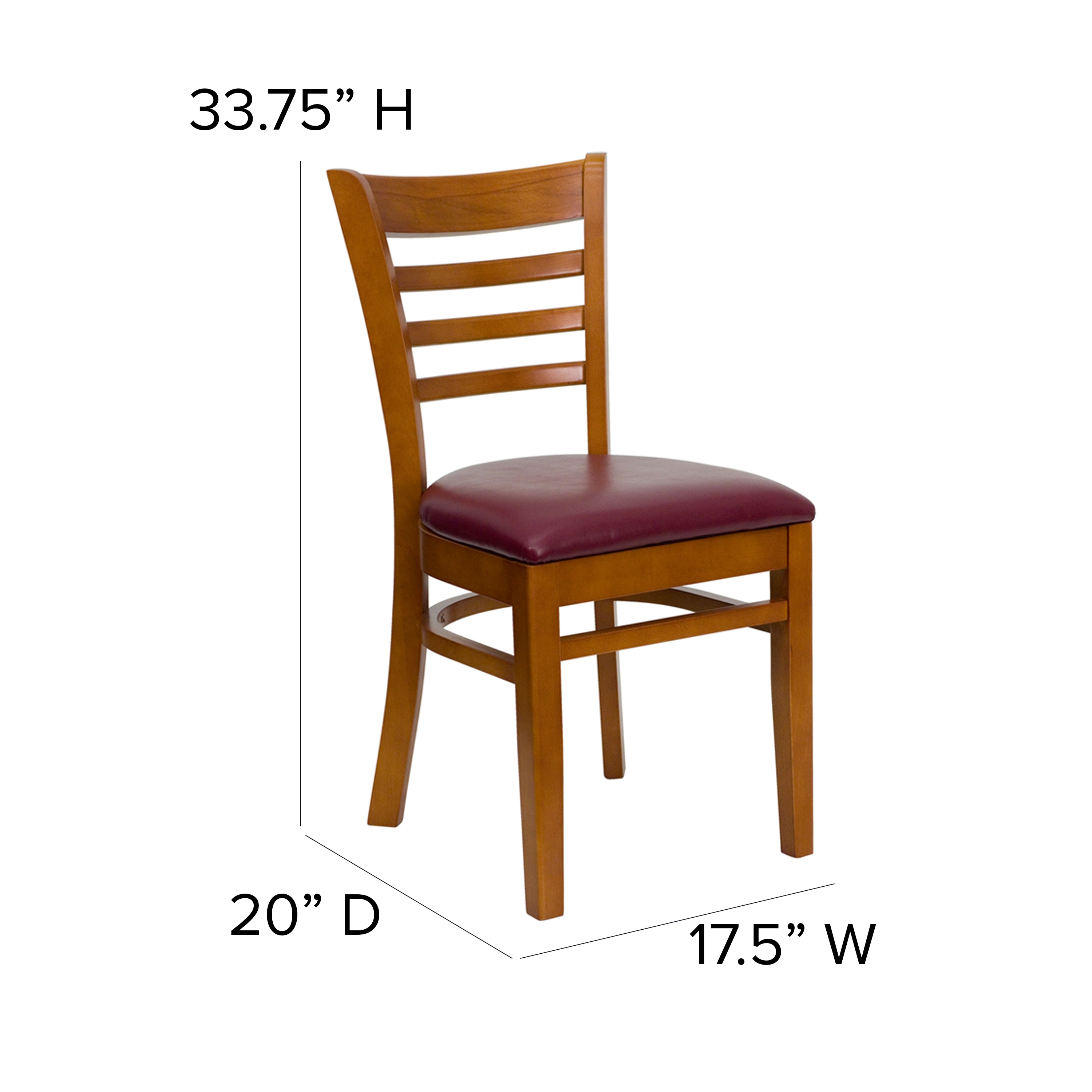 Cherry Wood Ladder Back Chair with Burgundy Vinyl Seat