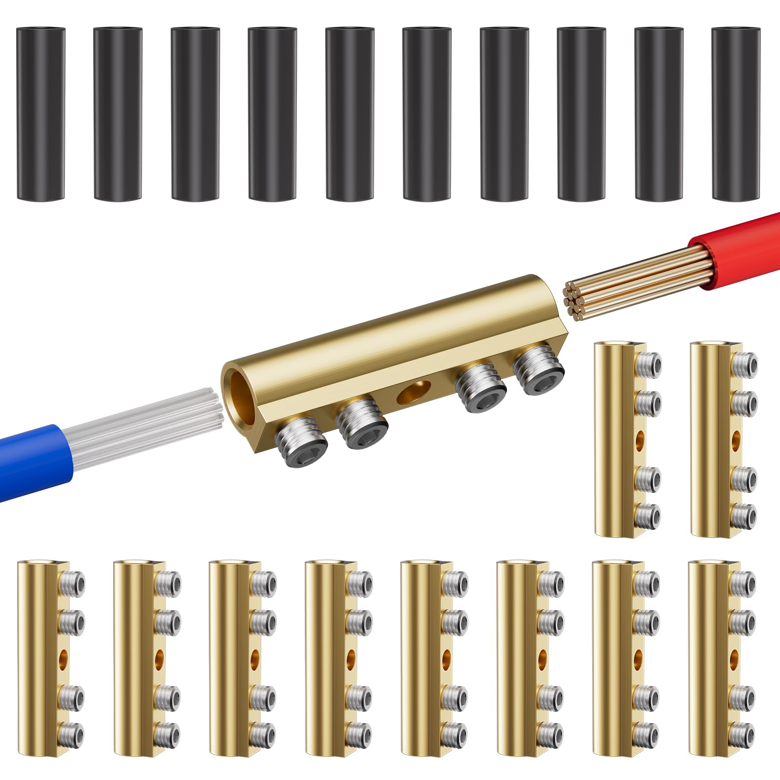 Afoxsos  Screw Fixed Heat Shrink Butt Connectors for 10 to 6 AWG Wire Kit with Brass Terminals Waterproof Crimpless Splice for Auto Marine Solar