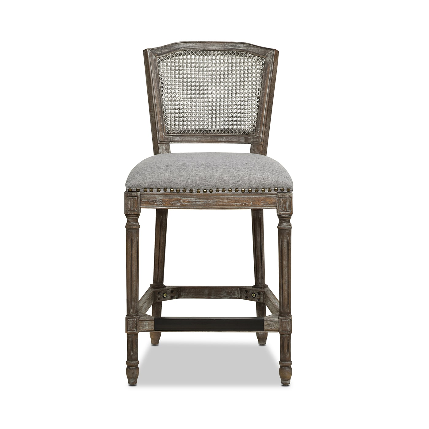 Triomphe Dark Heathered Grey Linen and Oak Wood Counter Stool