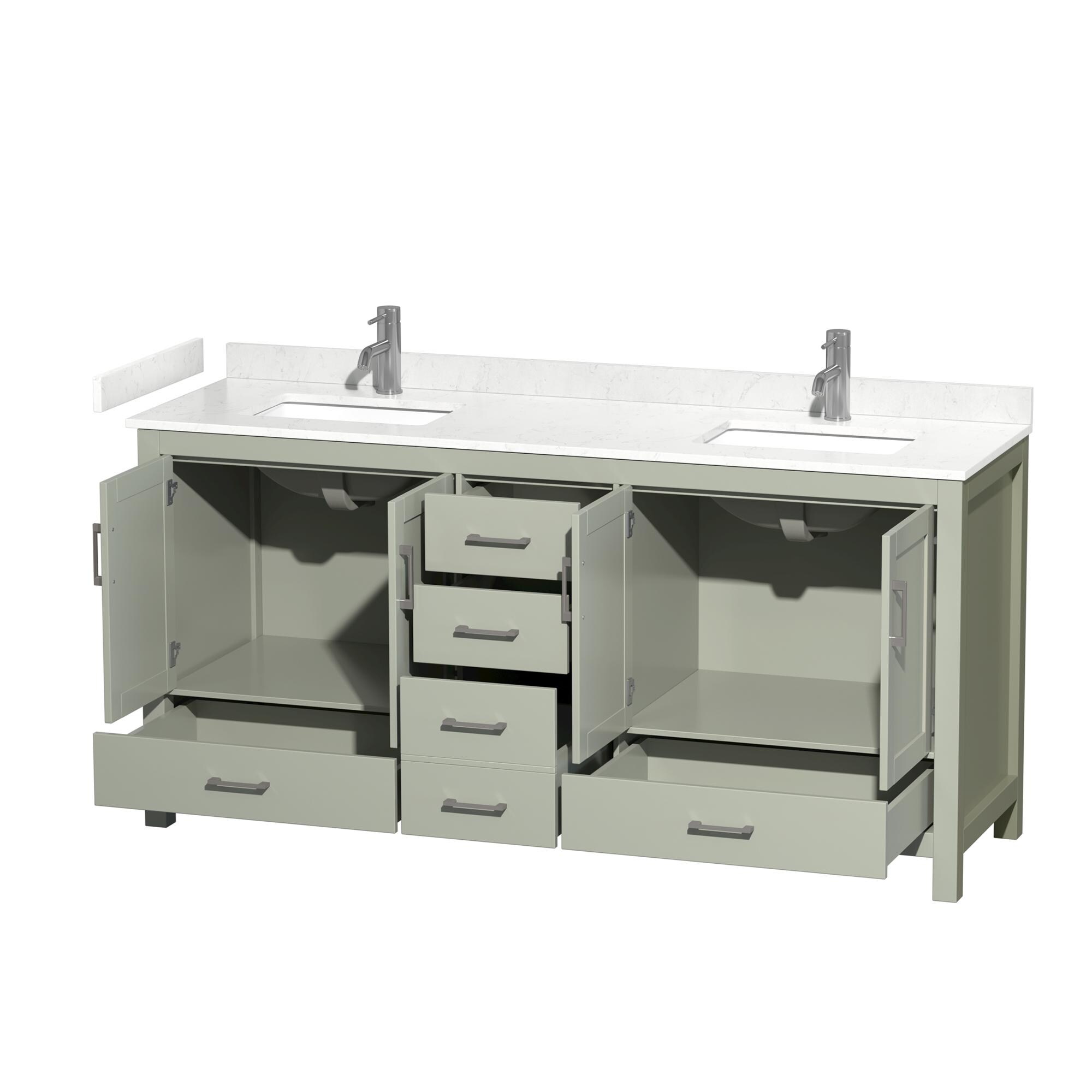 Light Green Freestanding Double Bathroom Vanity with Cultured Marble Top