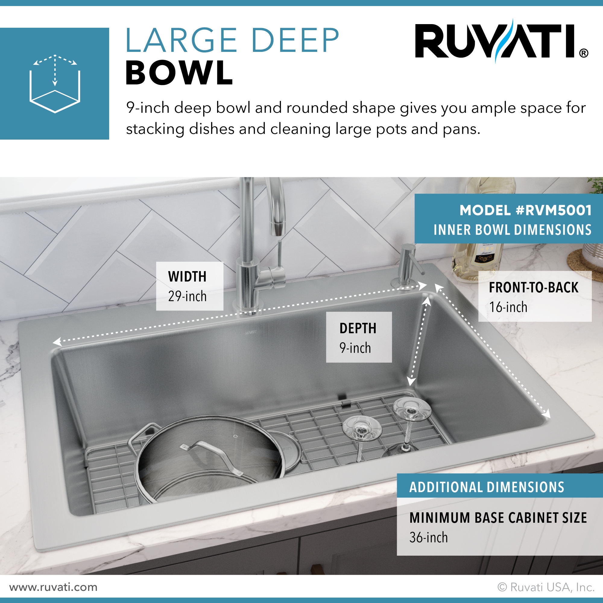 Ruvati Modena Drop-In 33-in x 22-in Brushed Stainless Steel Single Bowl ...