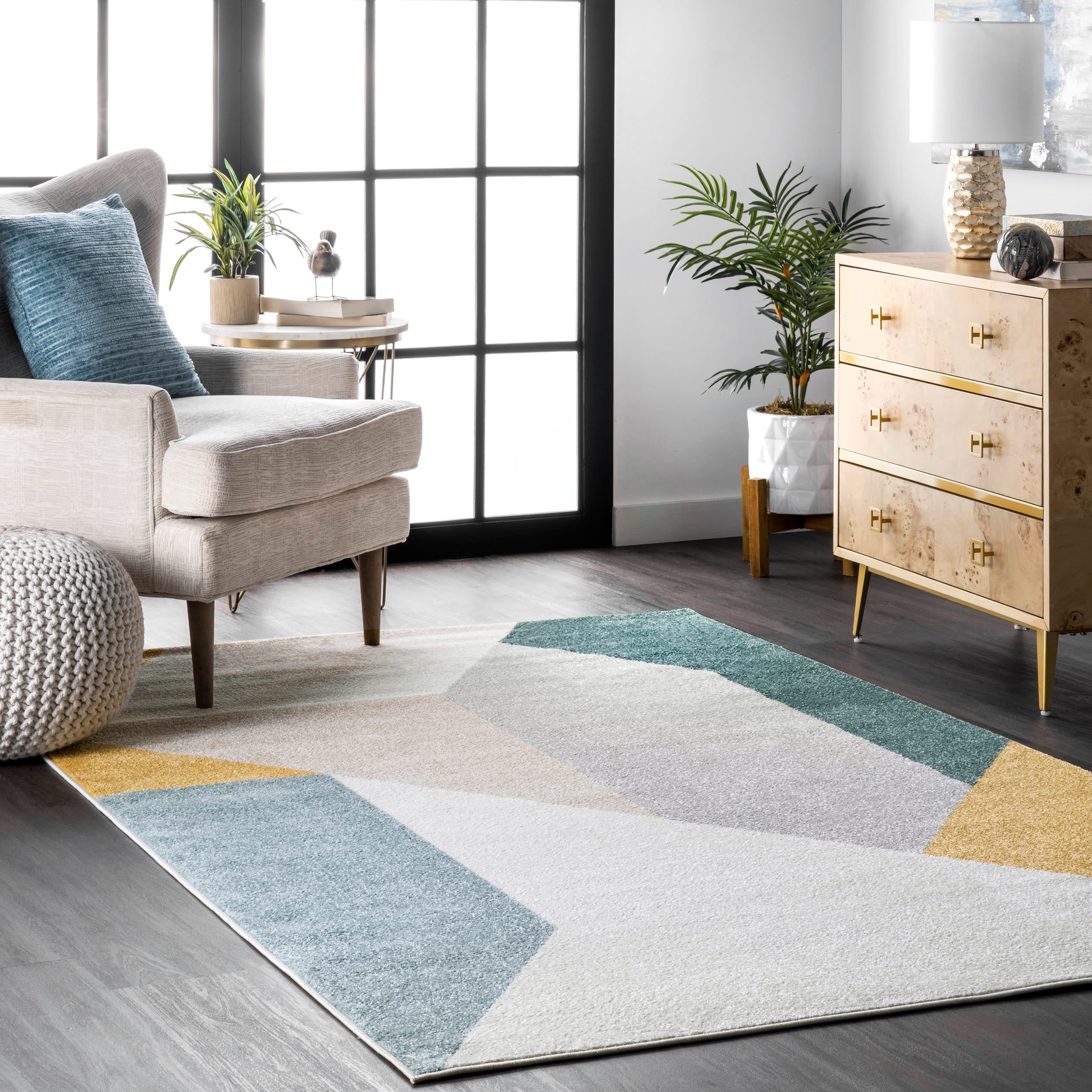 Raegan 52''x24'' Modern Abstract Gray Synthetic Area Rug