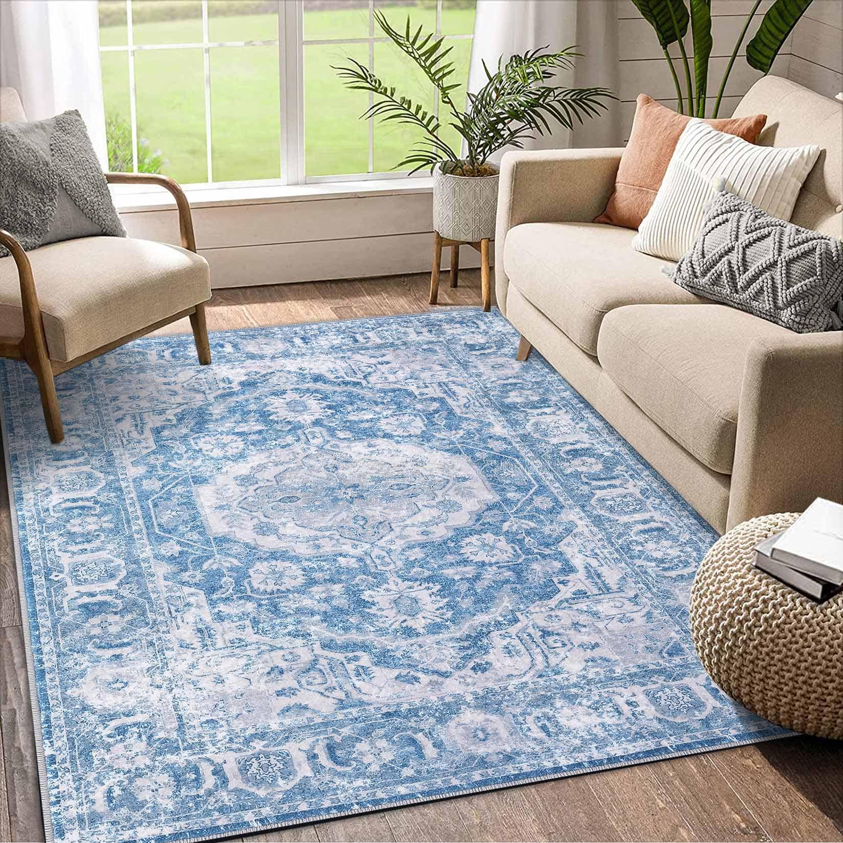 Garvee YXY-LO-PHO-11VV4JFT 4 x 6 (ft) Loomed Polyester Blue Rectangular Indoor Floral/Botanical Vintage Machine washable Area rug